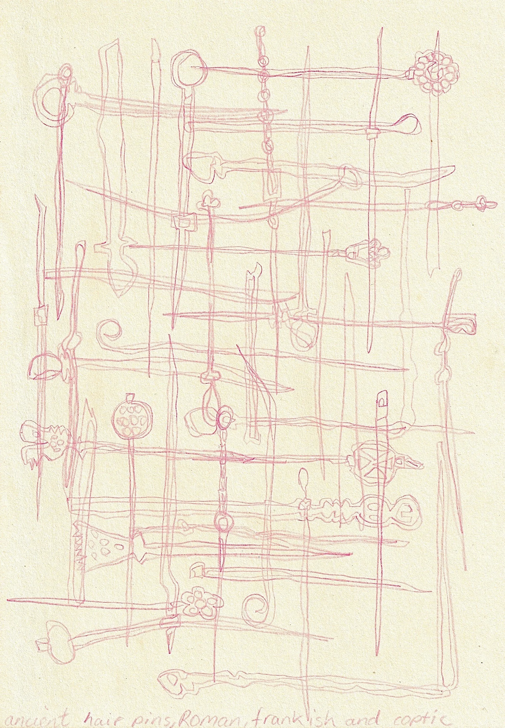 Hair pins. Artefact Map. Pencil on paper.