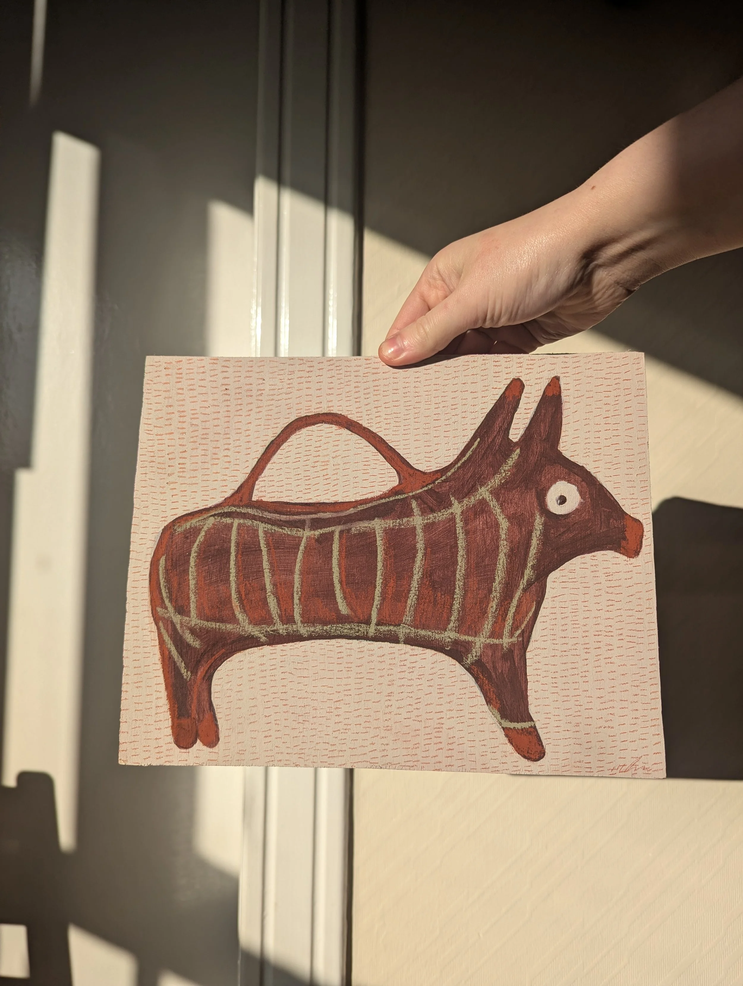Terracotta Bull Vase Original Painting