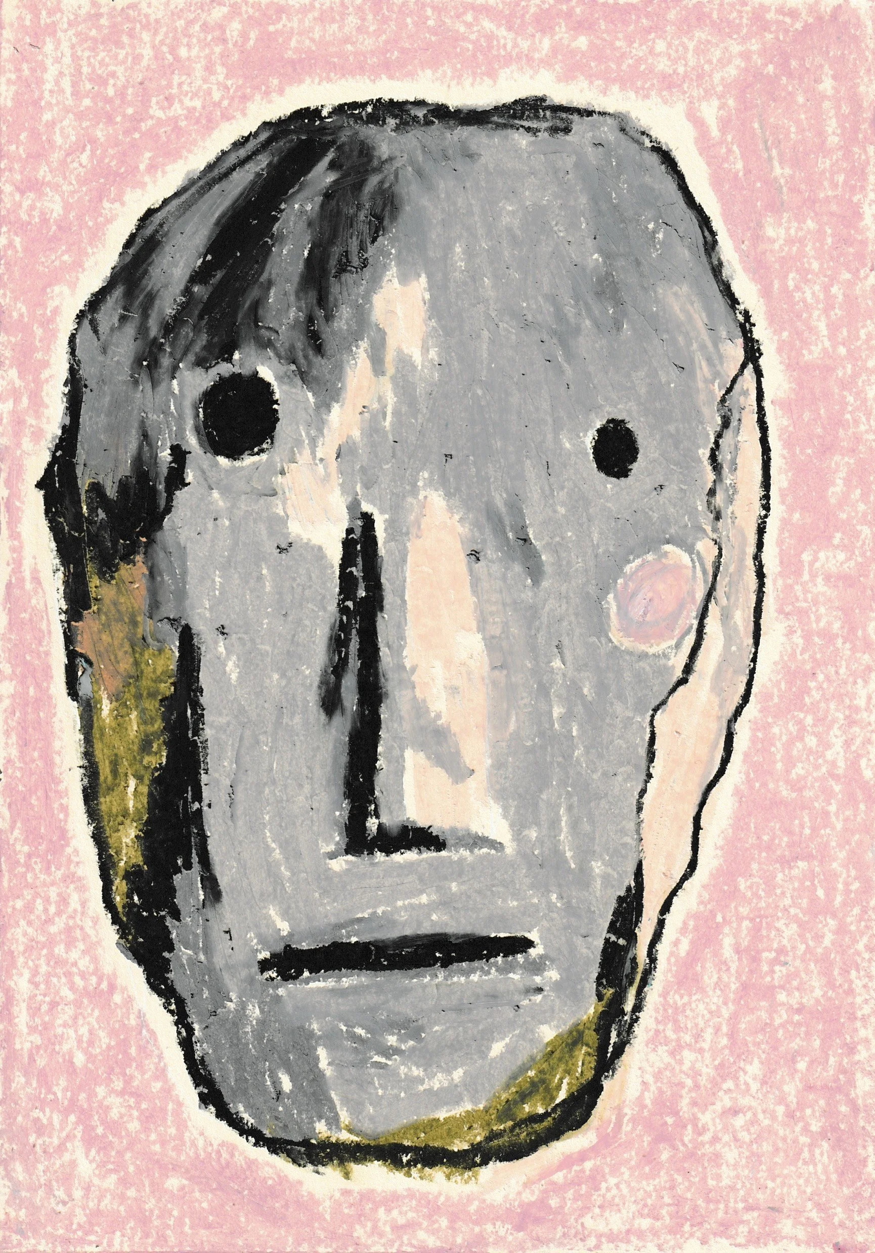 Celtic stonehead. Found in South West England. Oil Pastel on card.