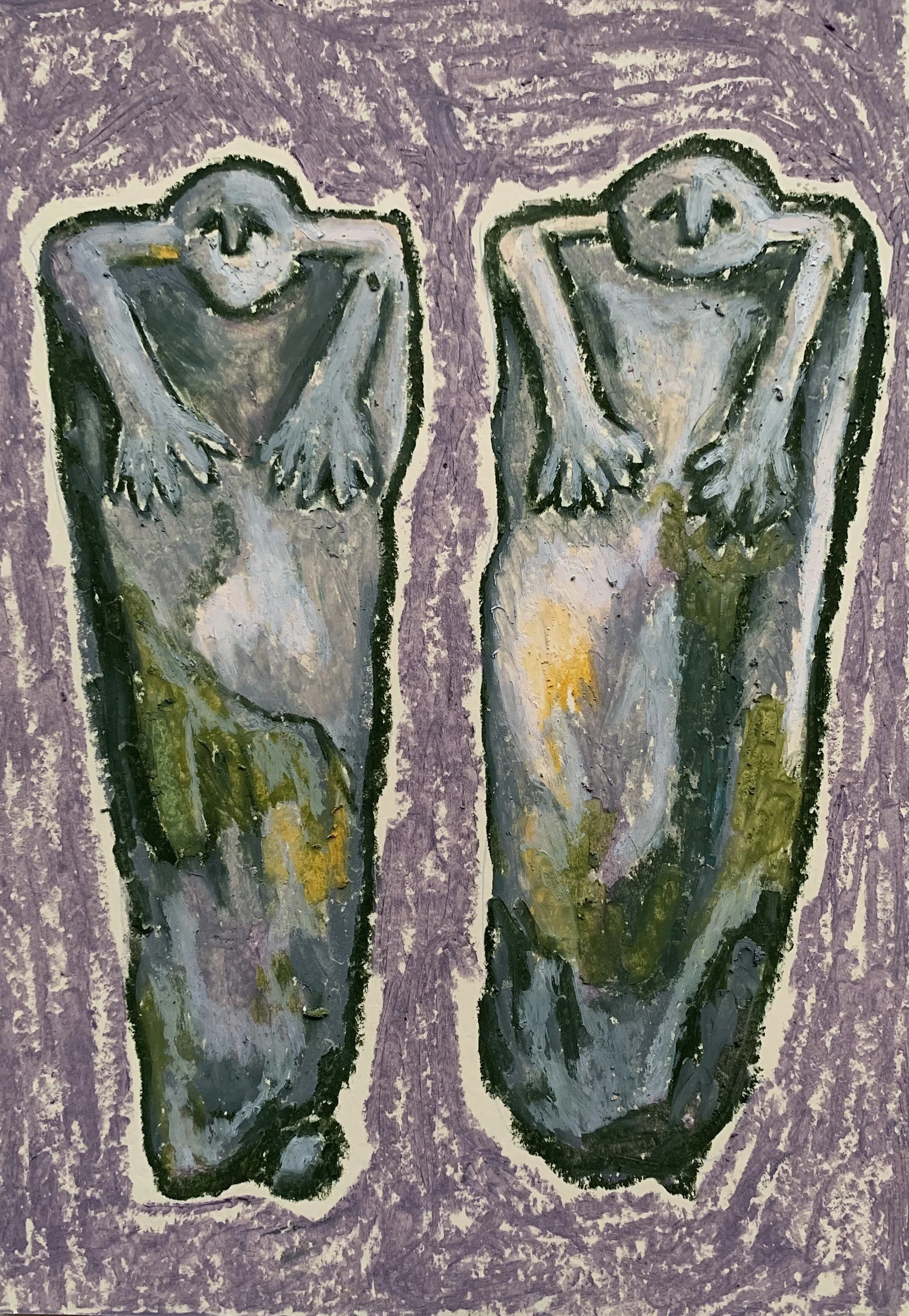 Anthropomorphic stones from Tyritake. 3600BC. Oil pastel on card.