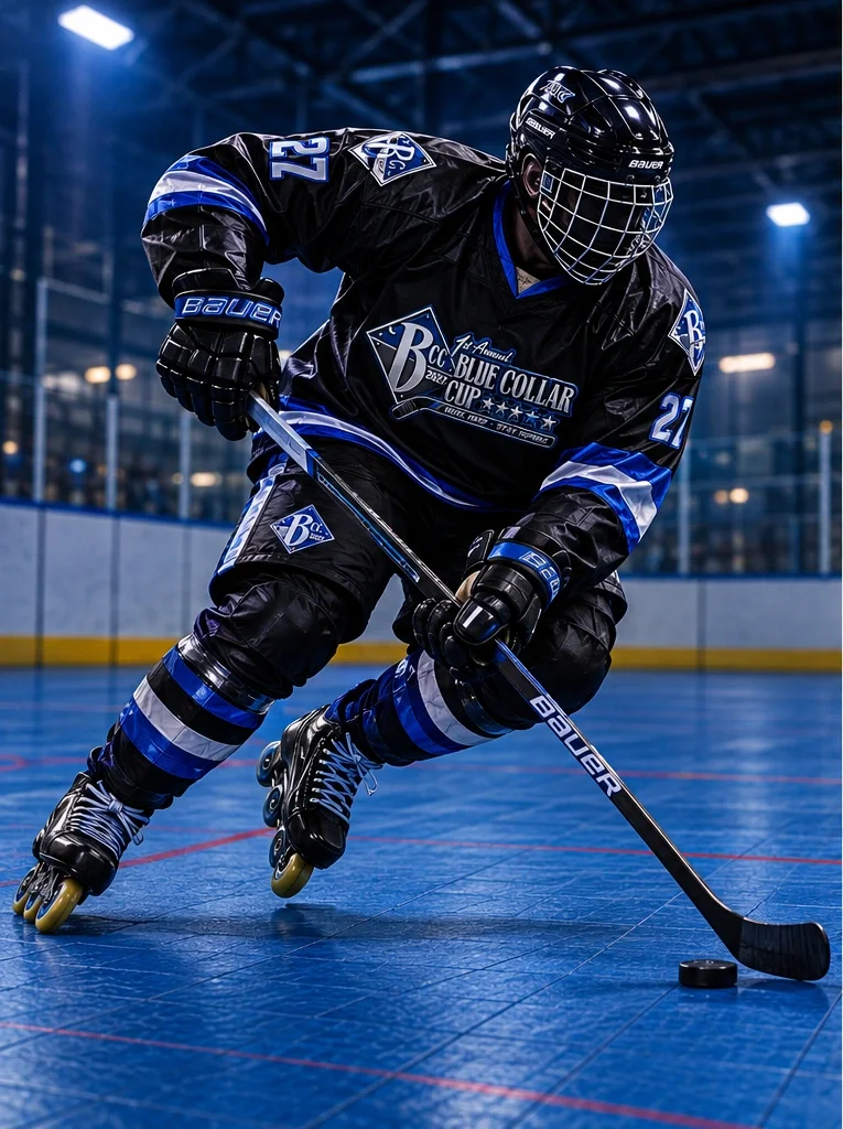 Skater wearing a Blue Collar Cup jersey