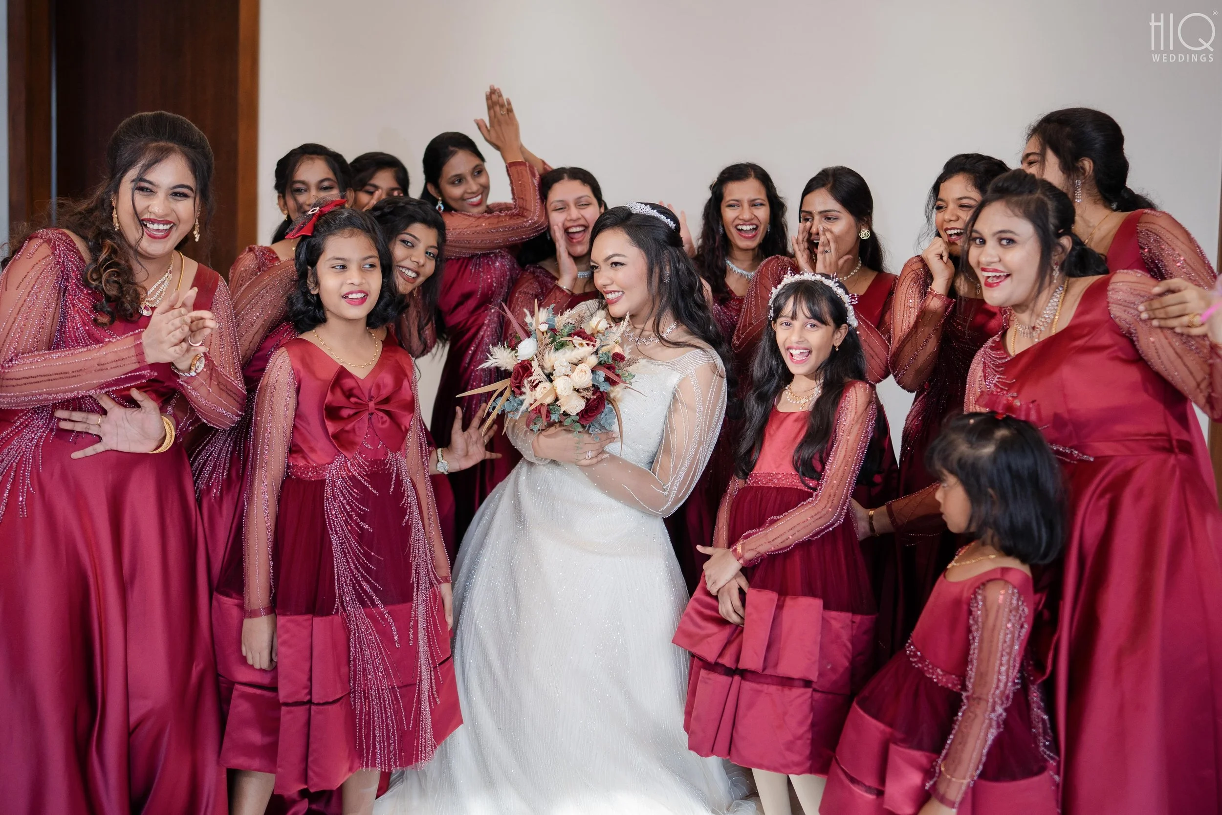 Bride with Bridesmaids at Indian Christian Wedding.