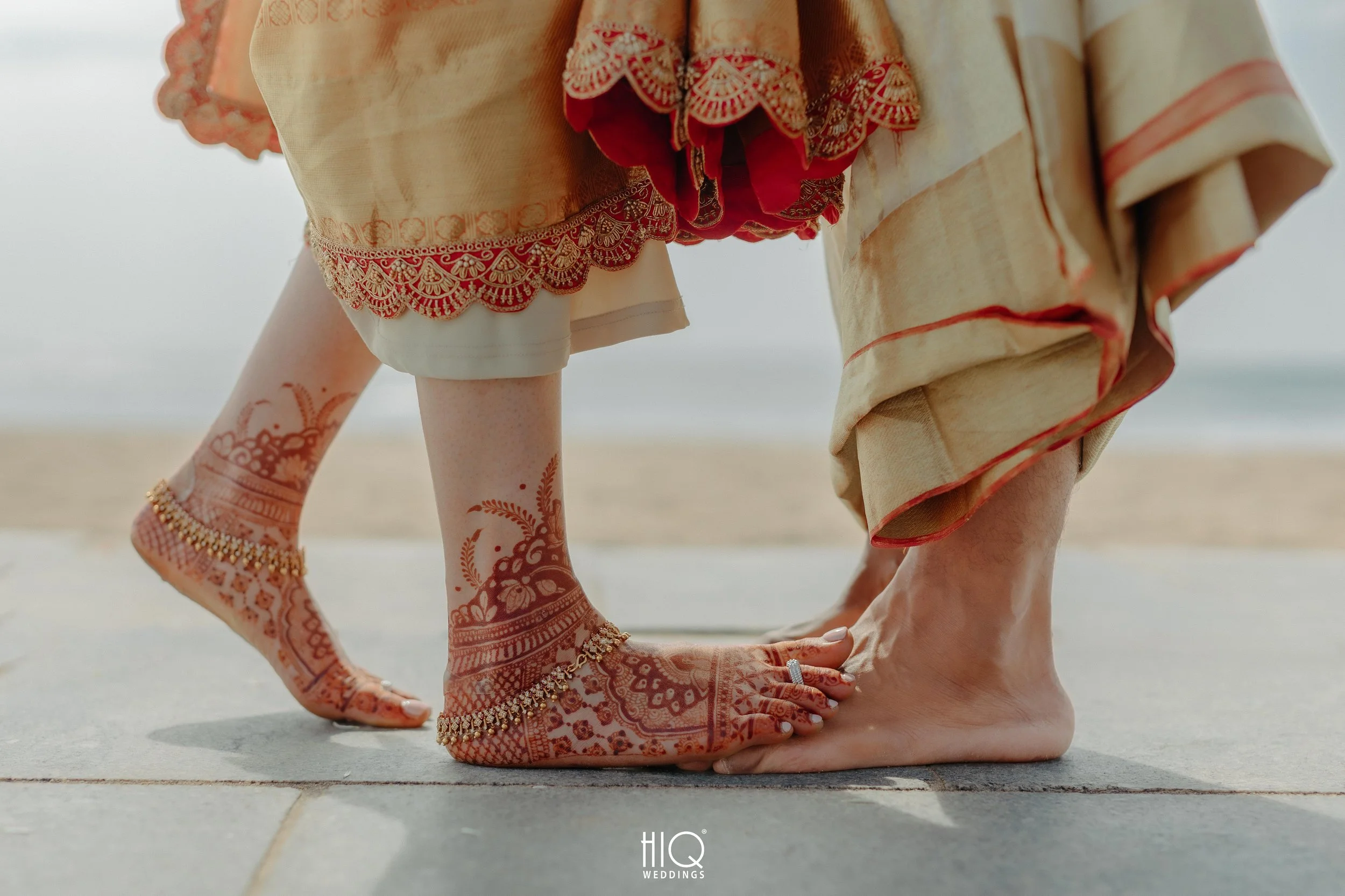 Bride and groom beachside sunset photography at Sheraton Grand Chennai
