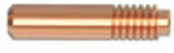 A close-up of a metallic, copper-colored screw with a threaded shaft.