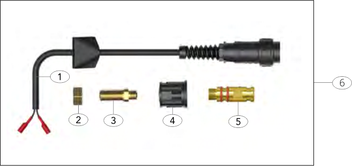 A diagram showing the components of a spark plug wire, including a black rubber boot, a wire, a connector, a black plastic coupling, a metal connector, and a spark plug terminal.