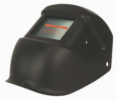 A black welding helmet with a digital display window.