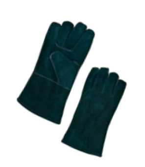 A pair of dark green gloves made of a soft material.