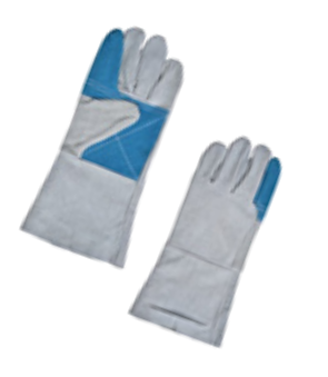 Pair of work gloves, white with blue accents.