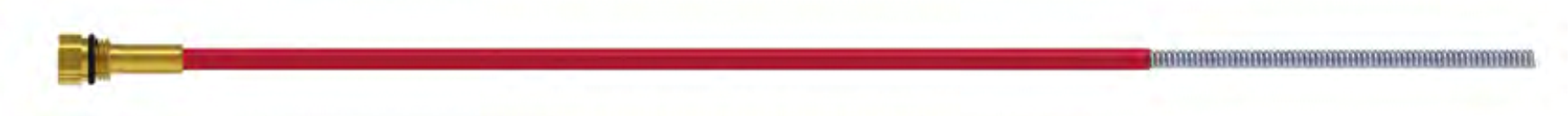 A long red and white multi-sectioned telescopingballpoint pen