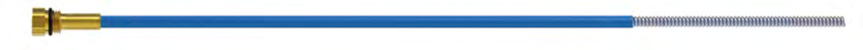 A flexible pen with a blue body, gold-colored cap, and a silver-colored nib.