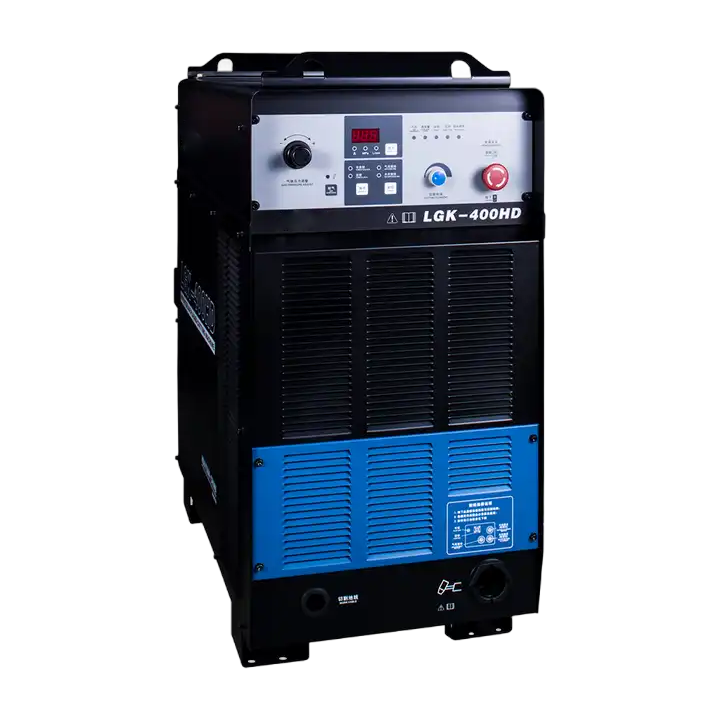 Industrial welding machine with digital display and control knobs.