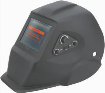 Welding helmet with adjustable dials and a display screen.