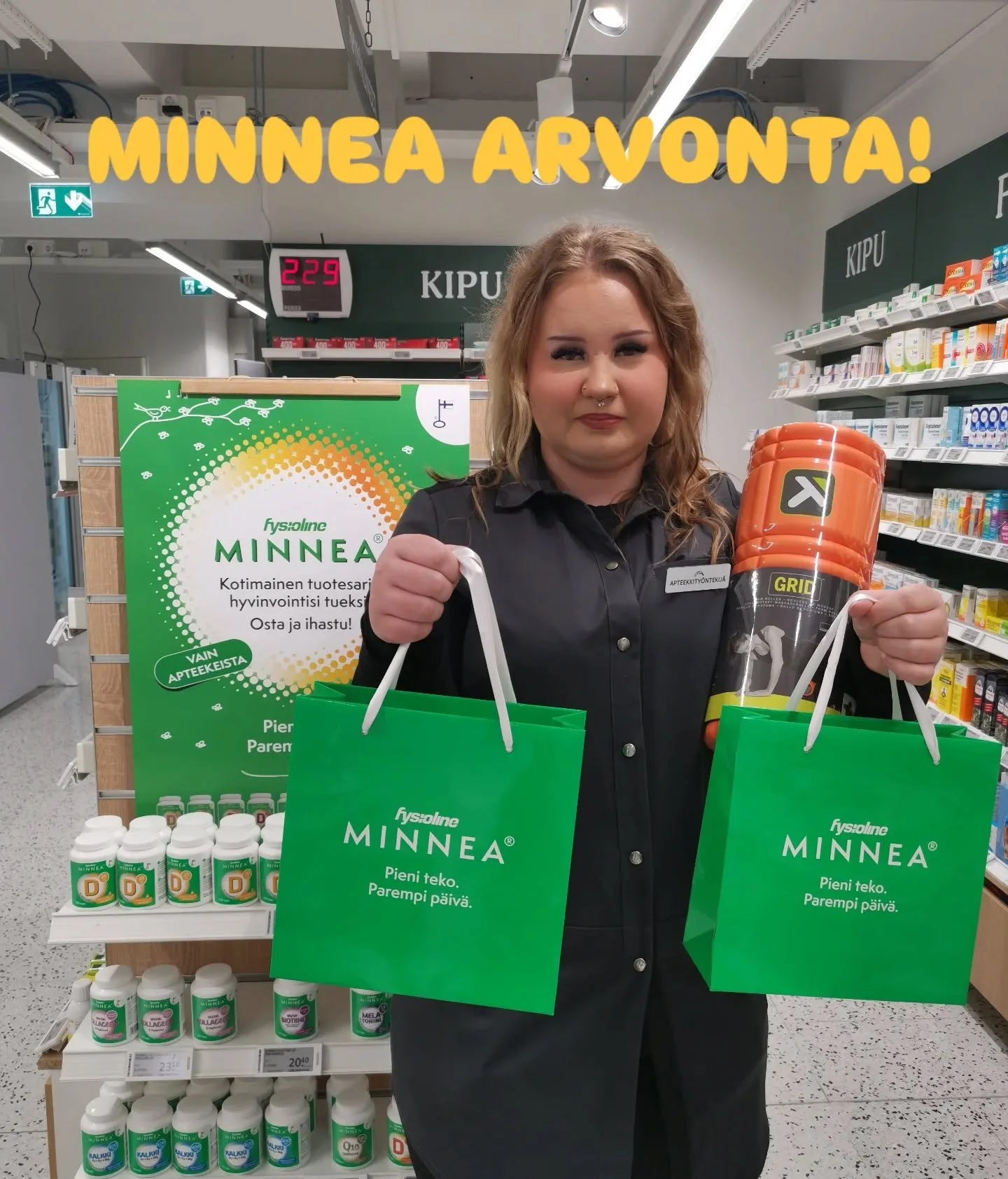 Minnea arvonta! Arvomme 2 tuotepakettia.
Pääpalkintona kuntorulla sekä 2kpl Minnean ravintolisiä.
Toinen palkinto sisältää 2kpl Minnean ravintolisiä.
Arvontaohjeet: seuraa meitä täällä insta