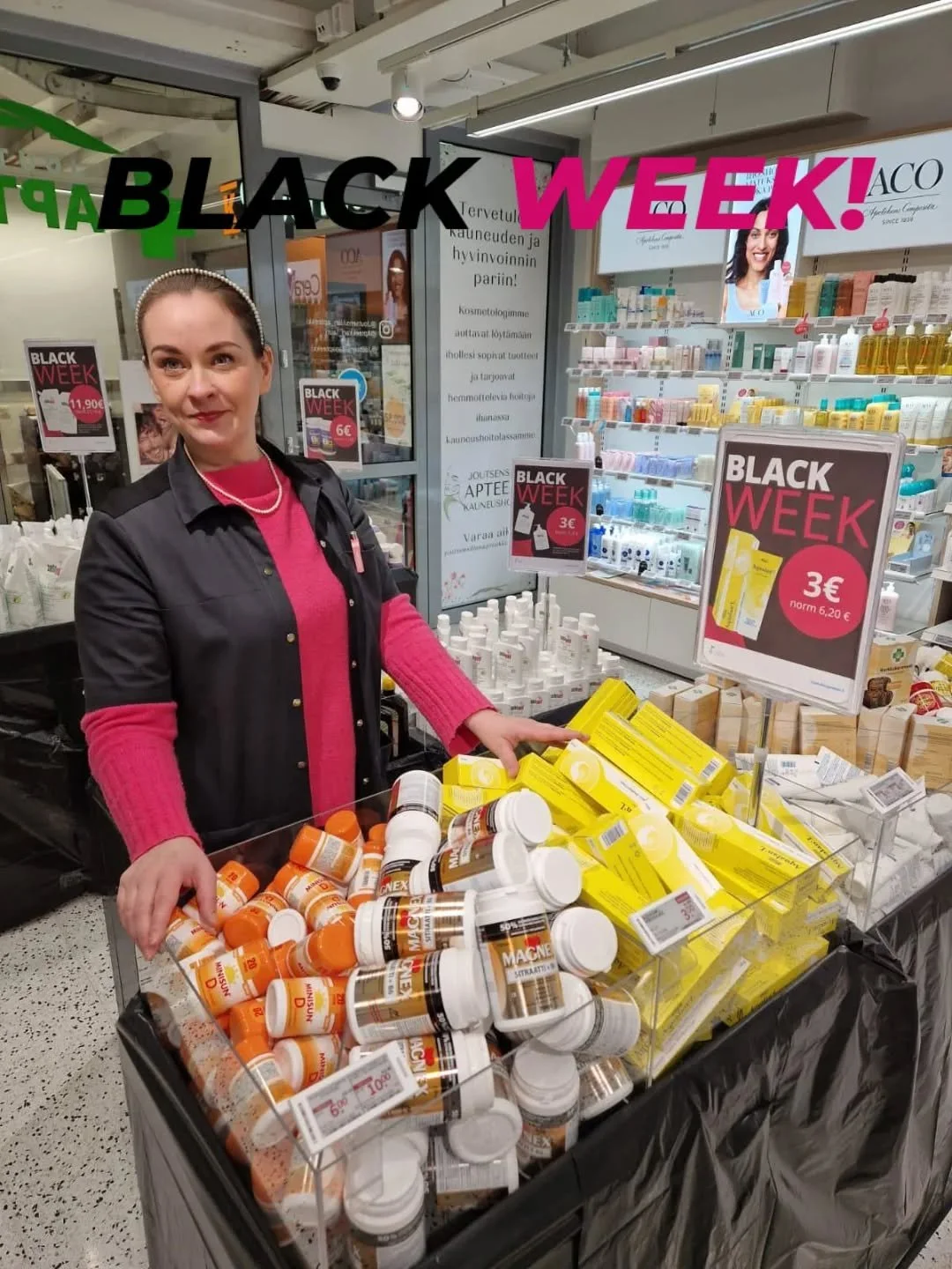 Meill&auml; on nyt pime&auml;t hinnat!! 🤩Tuuhan tsekkaamaan upeat tarjoukset t&auml;nne meid&auml;n apteekkiin! 💖😎

#joutsensillanapteekki #blackweek #pime&auml;thinnat#apteekki #oulu #tarjoukset #marraskuu