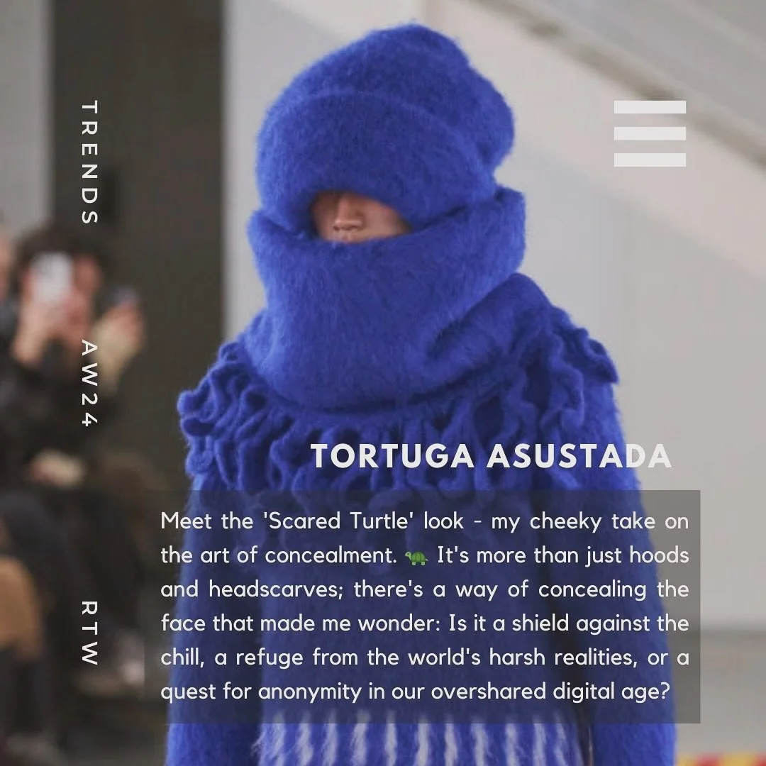 Meet the &lsquo;Scared Turtle&rsquo; look - my cheeky take on the art of concealment. 🐢 It&rsquo;s more than just hoods and headscarves; there&rsquo;s a way of concealing the face that made me wonder: Is it a shield against the chill, a refuge from 