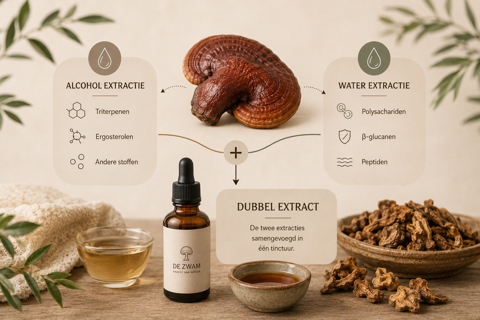 Dubbele extractie van paddenstoelen met water en alcohol
