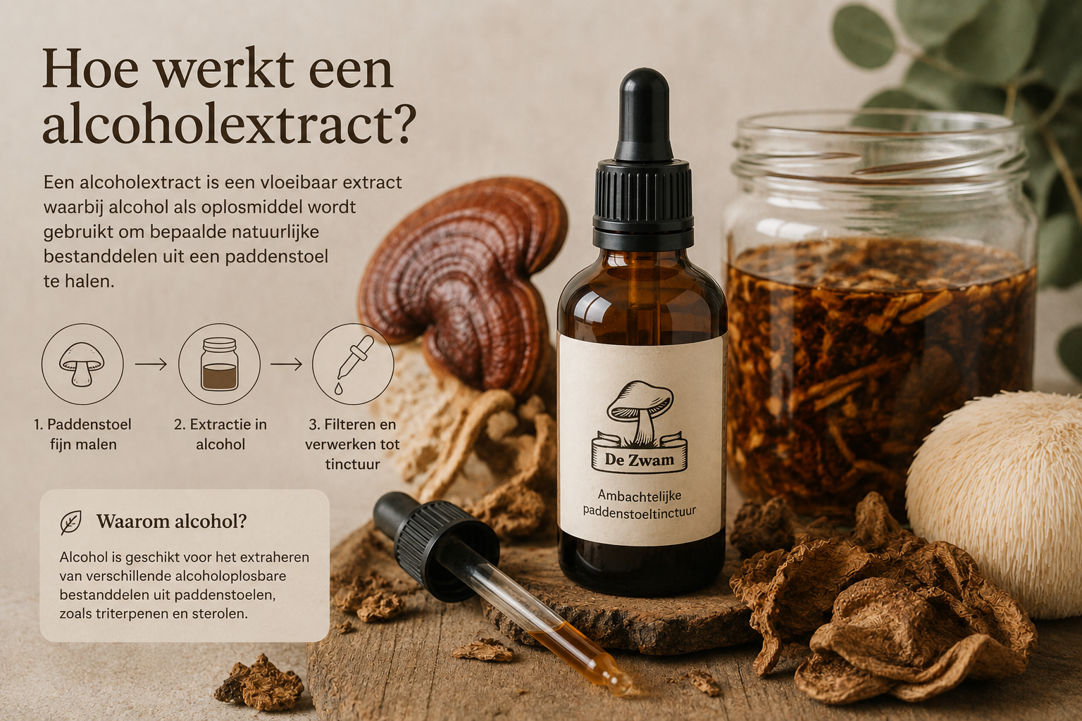 Alcohol extractie van paddenstoelen voor het maken van paddenstoelentinctuur