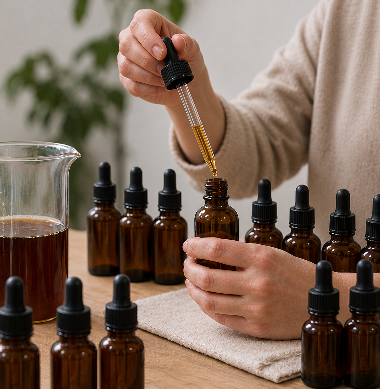 Handmatig bottelen van paddenstoelentinctuur