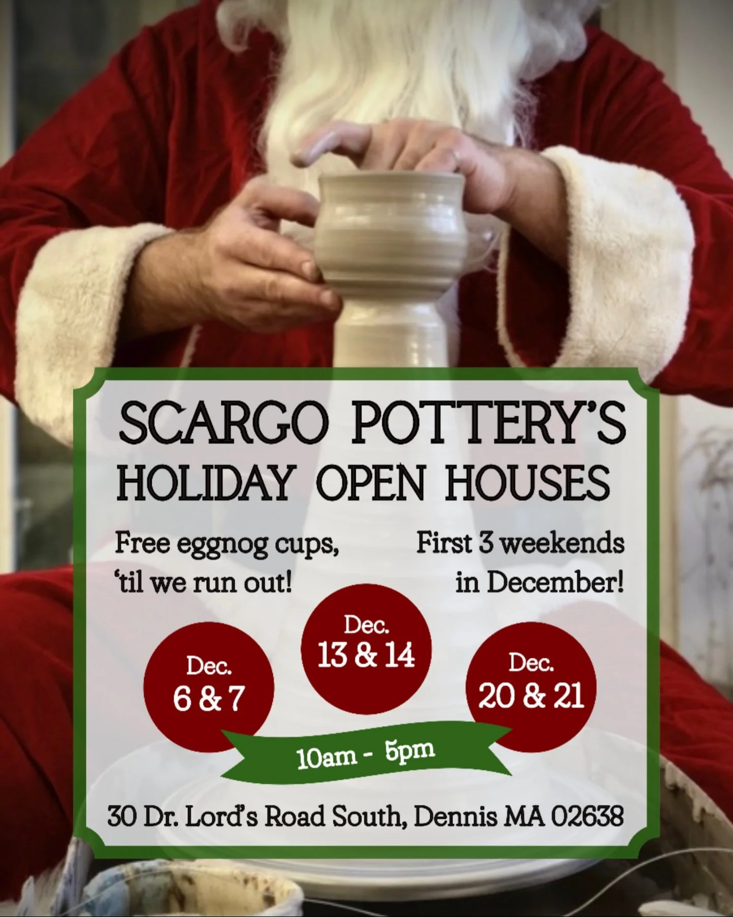 It&rsquo;s that time of year! Our first holiday open house of the season is December 6th. We&rsquo;ll be giving away eggnog cups every weekend, until they run out.

We&rsquo;re open 10-5 every day, so even if you miss the weekend fun, come say hi!