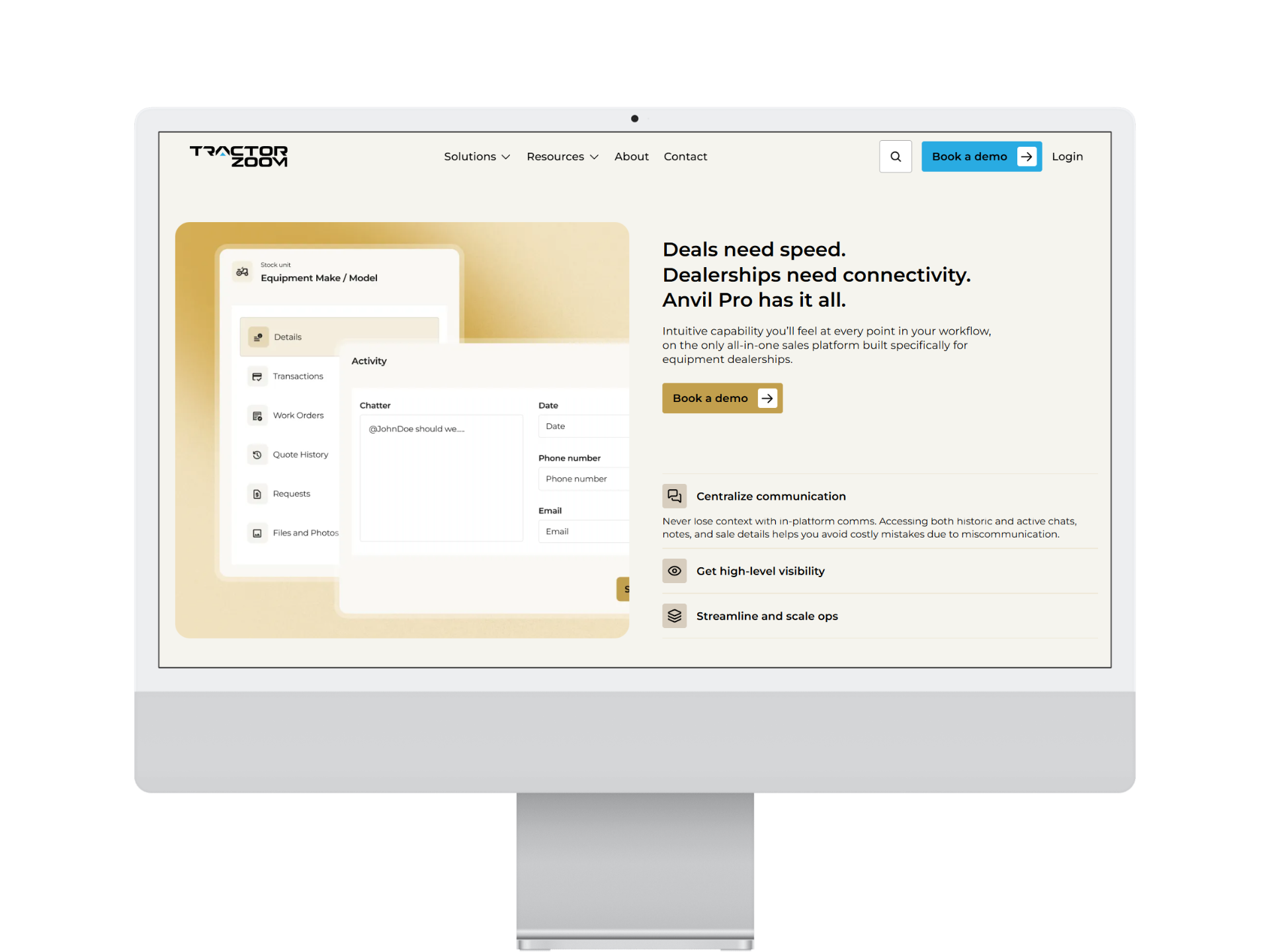 Desktop screen mockup showing Anvil Pro's UI. 