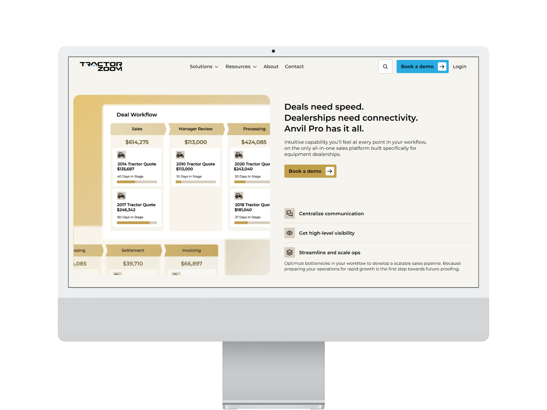 Desktop screen mockup showing Anvil Pro's UI. 