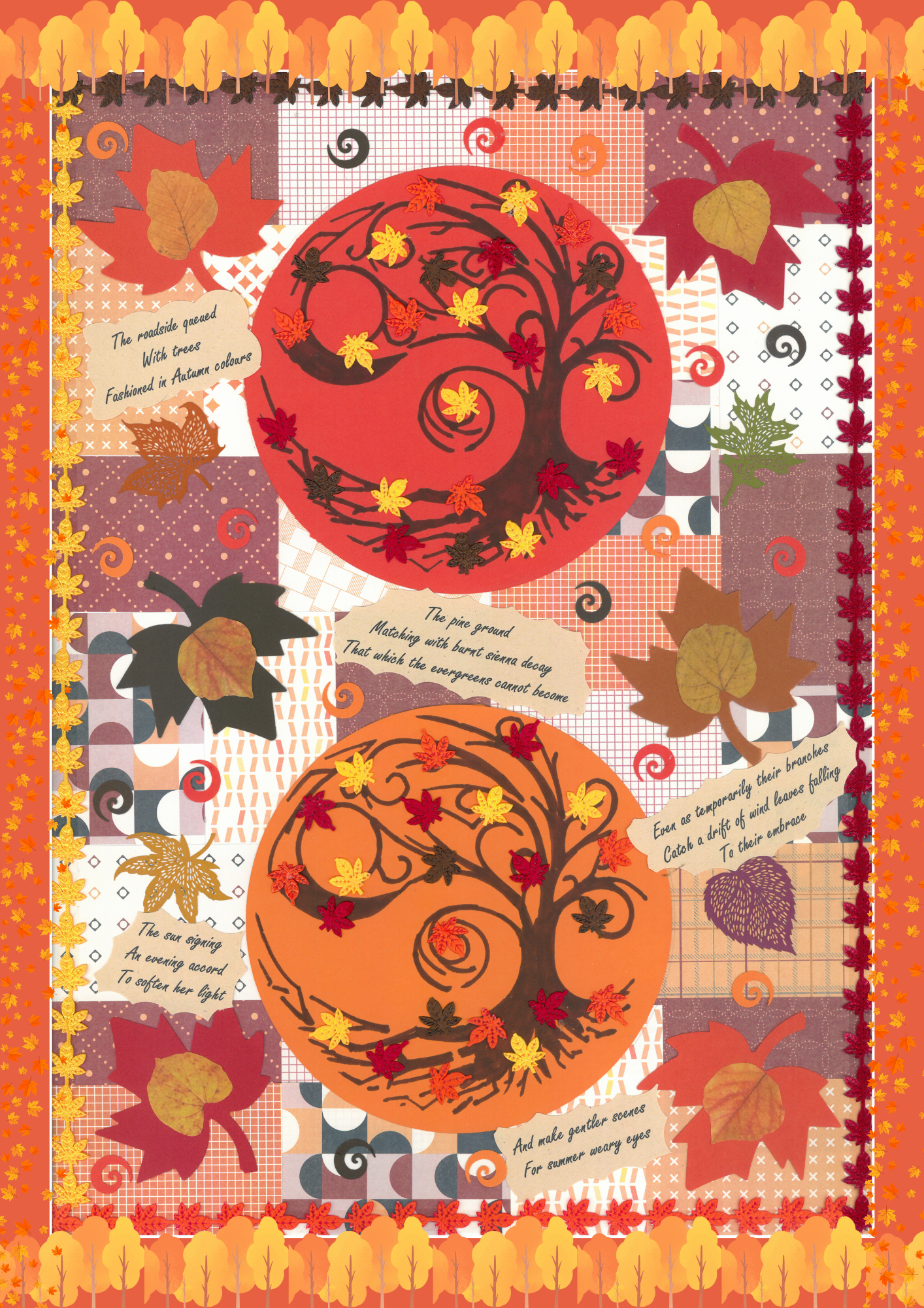 Two Autumn Trees - Collage Artwork Print Card