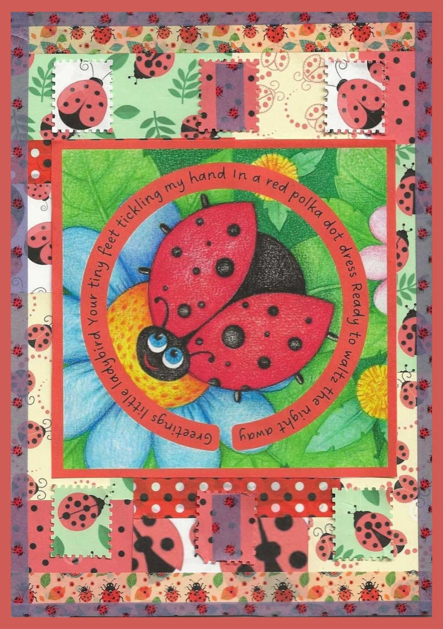 Ladybird Card - Collage Artwork Print Card