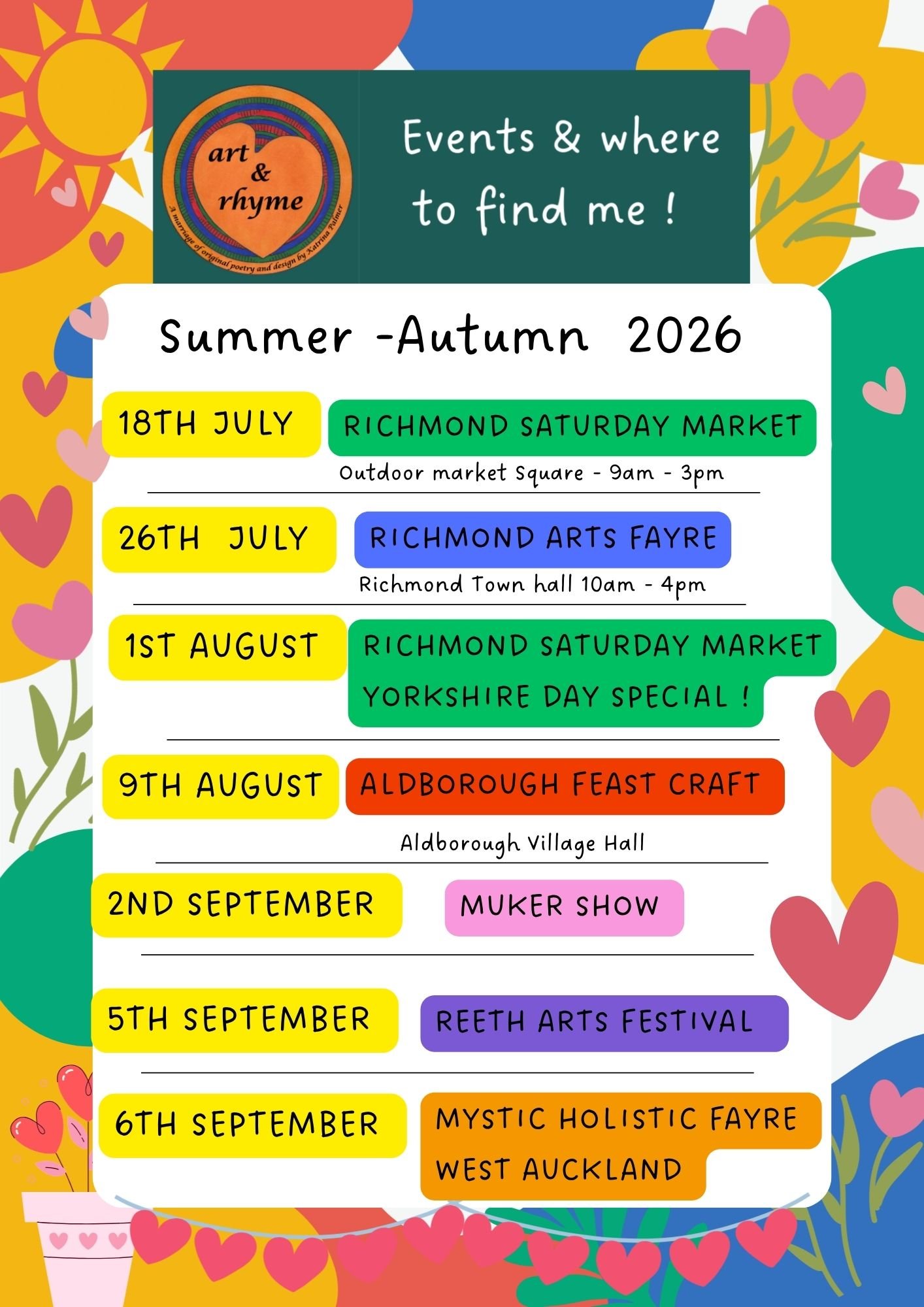 Summer /Autumn markets 2026