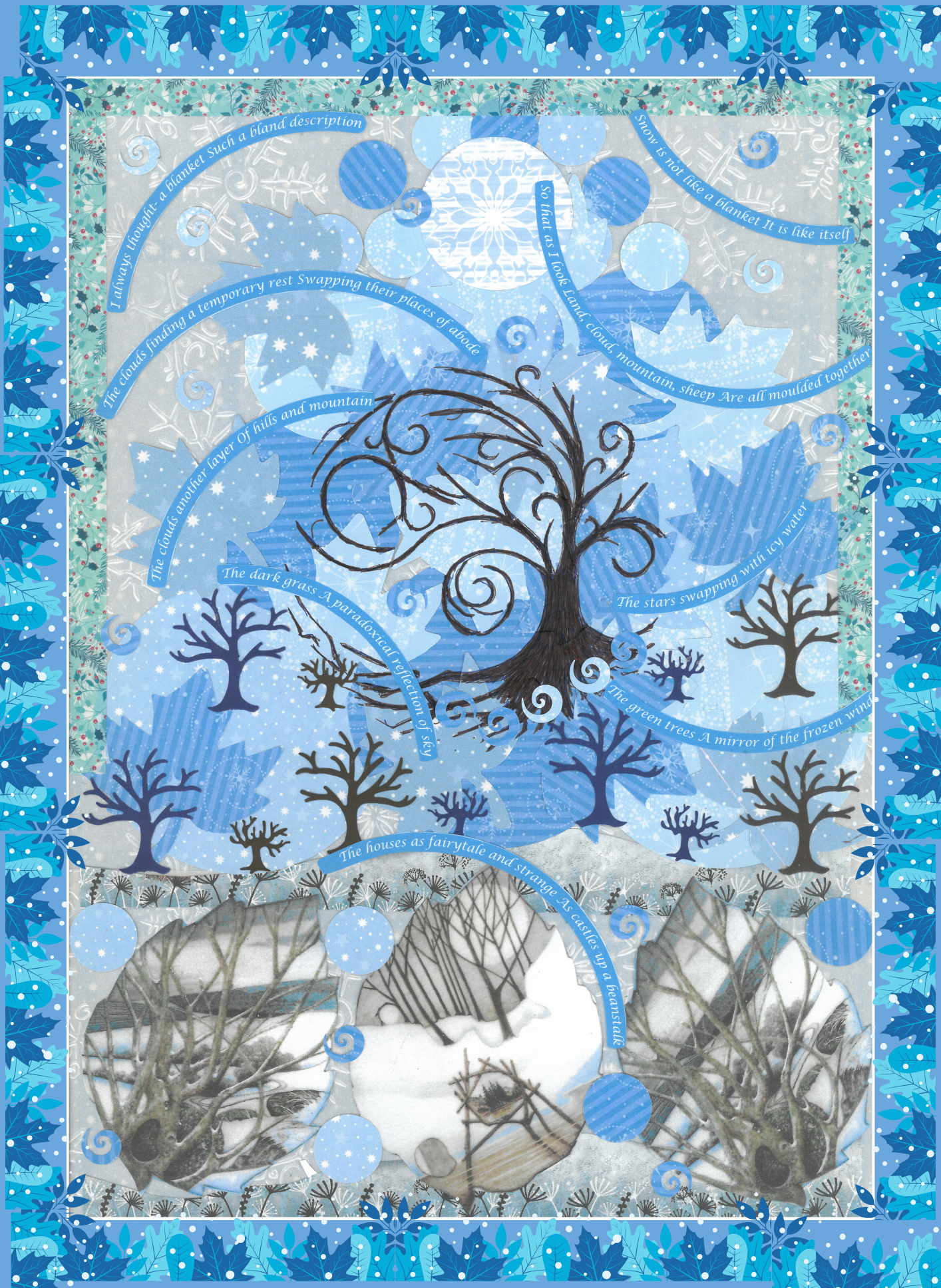 Winter leaves and Trees - Collage Artwork Print Card