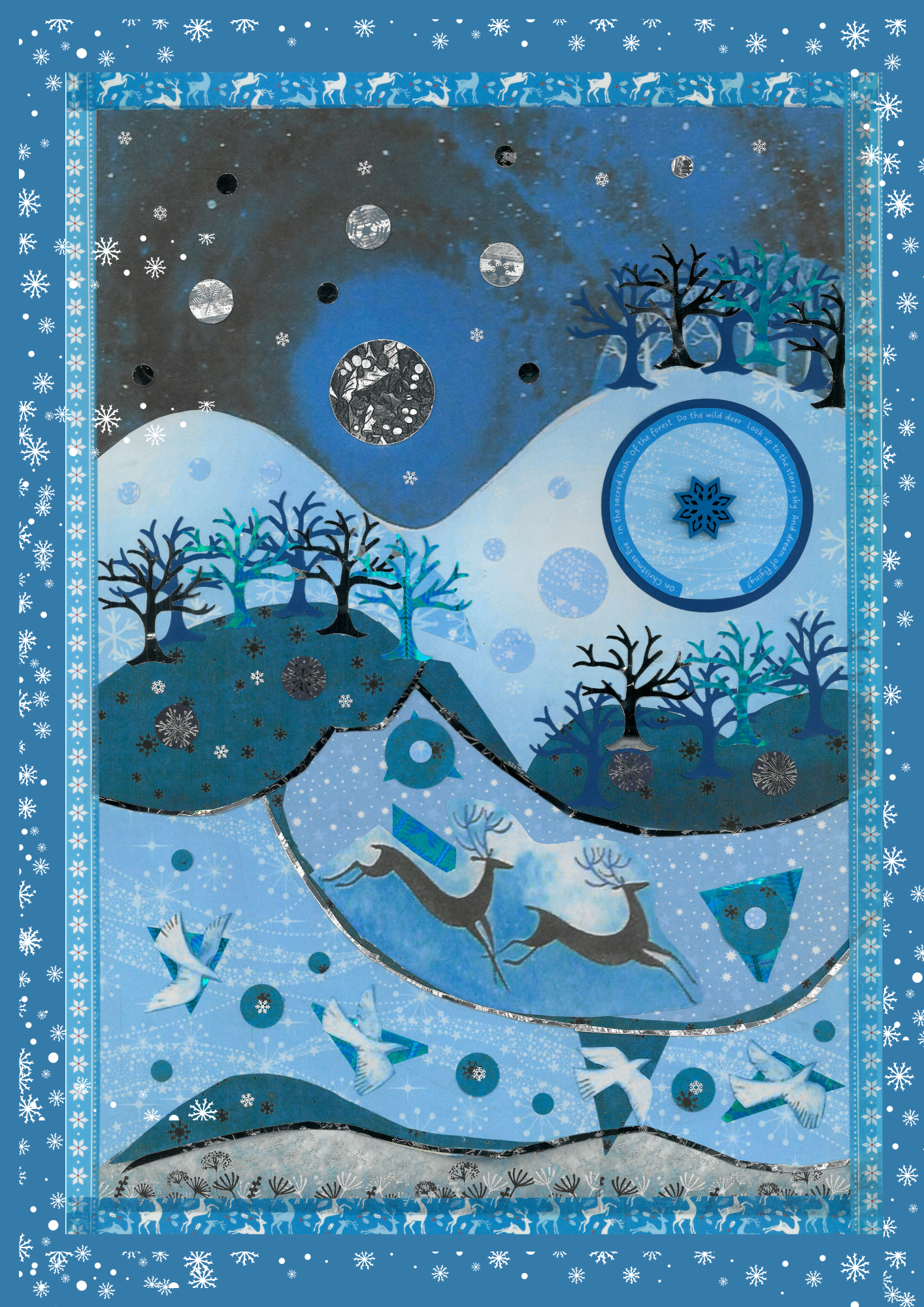 Christmas Eve Deer - Collage Artwork Print Card