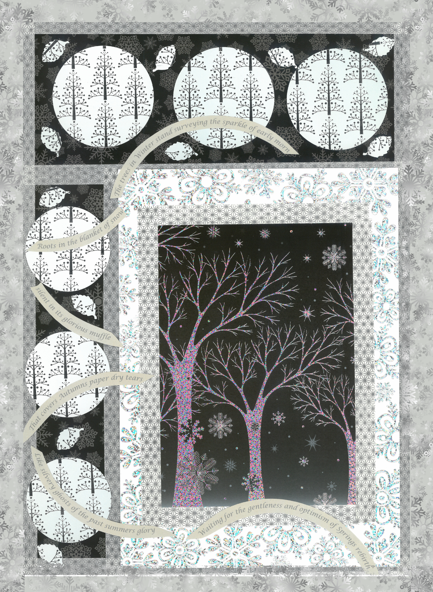 Silver Winter Trees - Collage Artwork Print Card