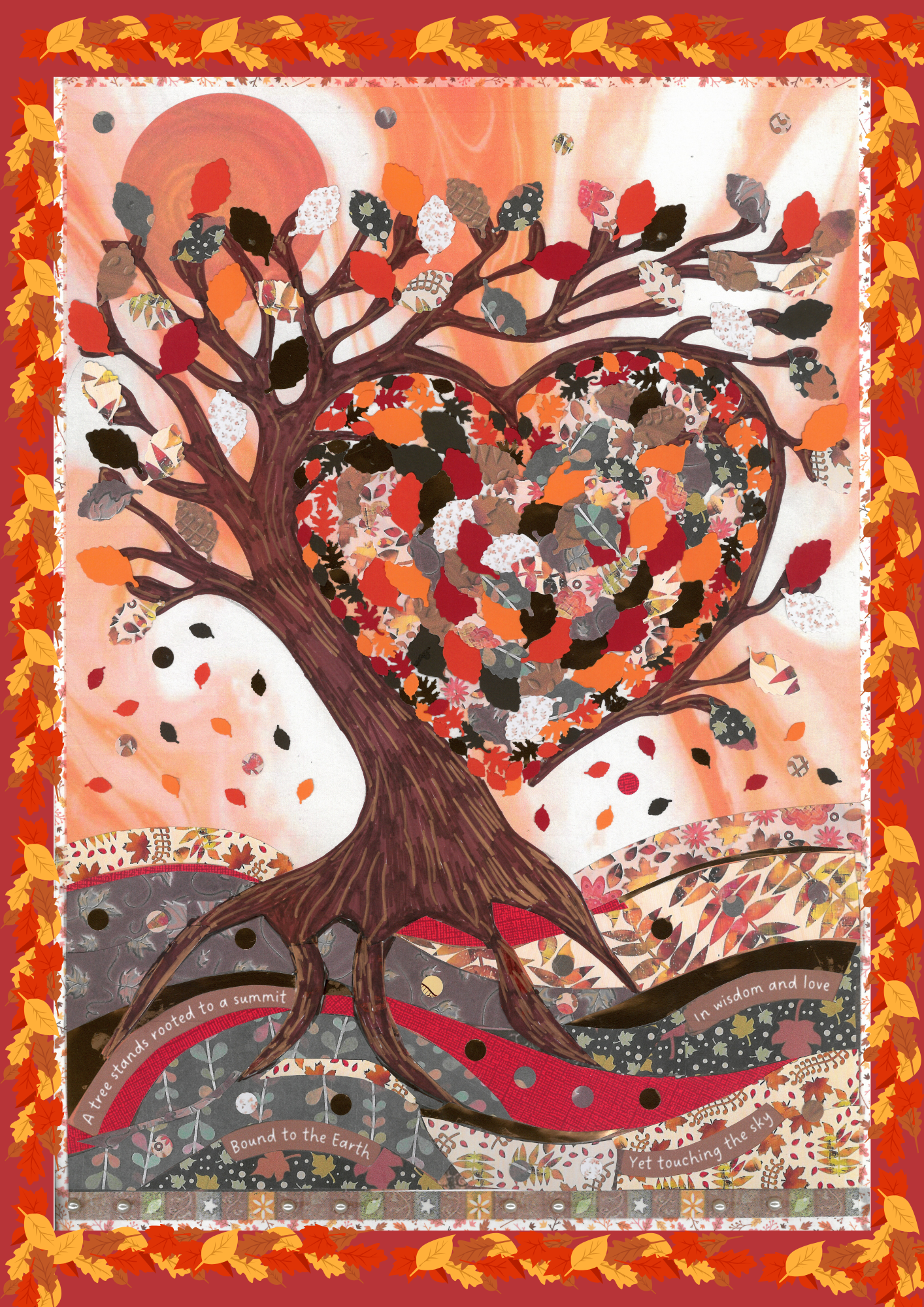 Autumn Heart Tree - Collage Artwork Print Card