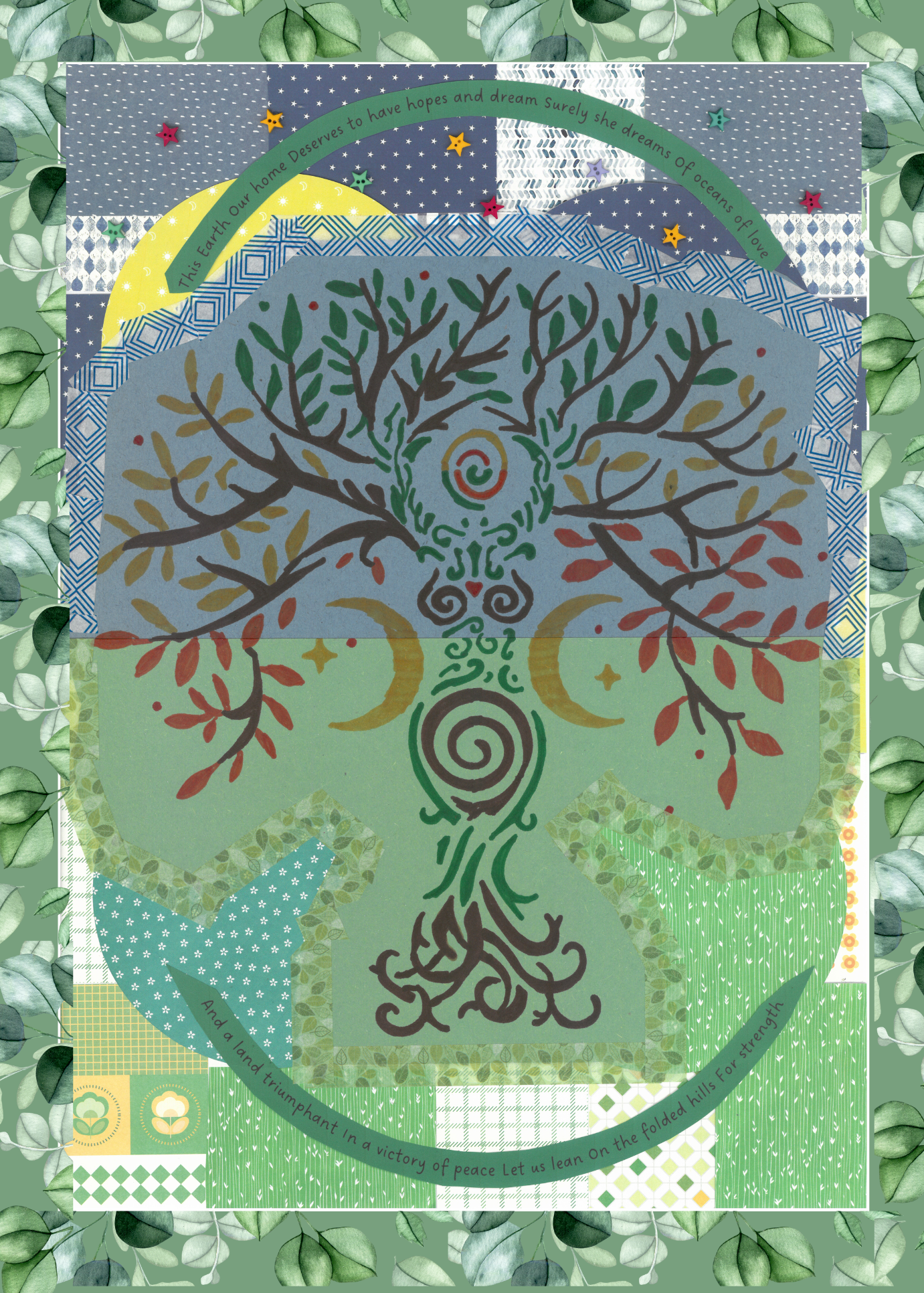 Mother Earth Tree - Collage Artwork Print Card