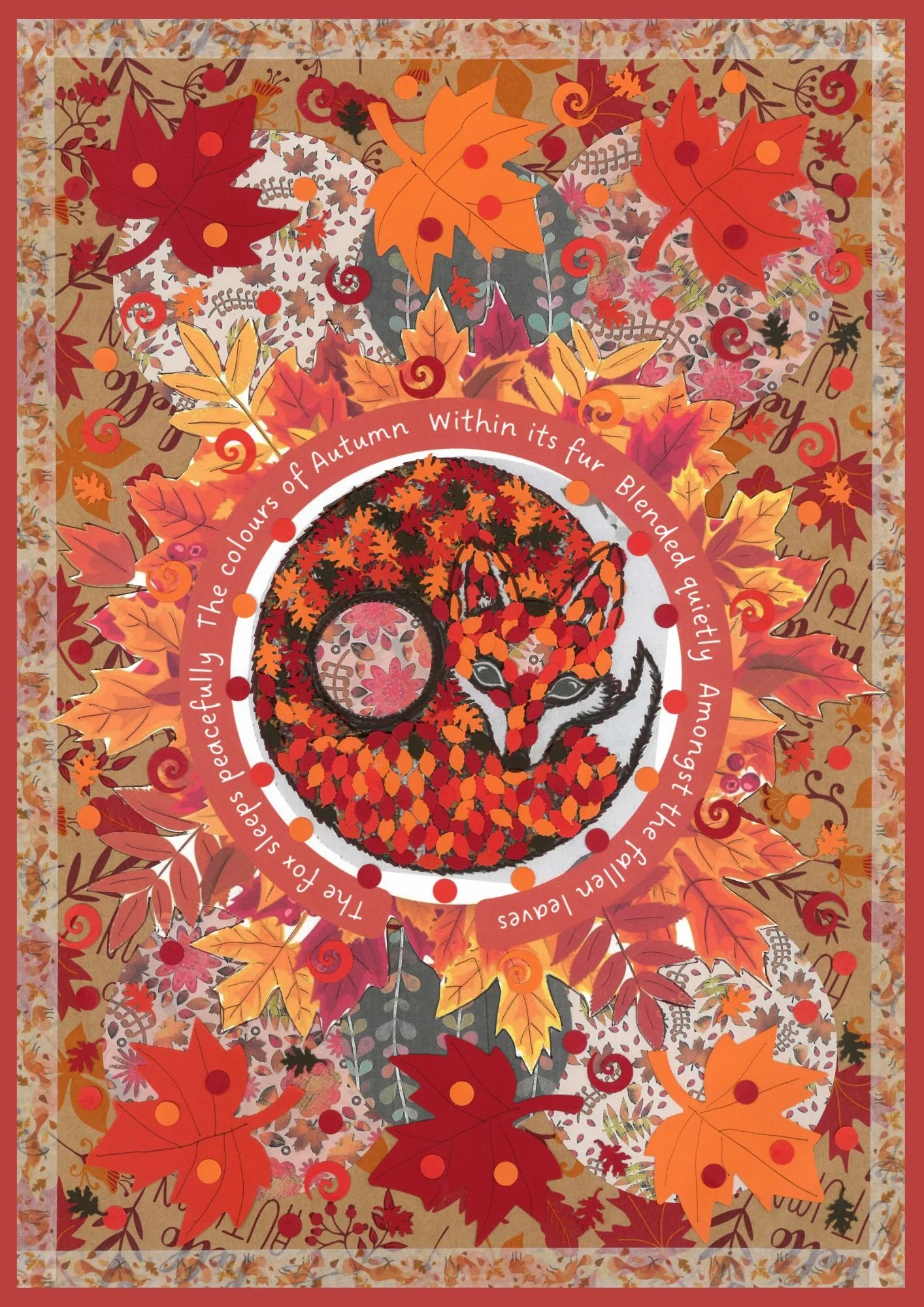 The Fox Sleeps Peacefully - Collage Artwork Print Card