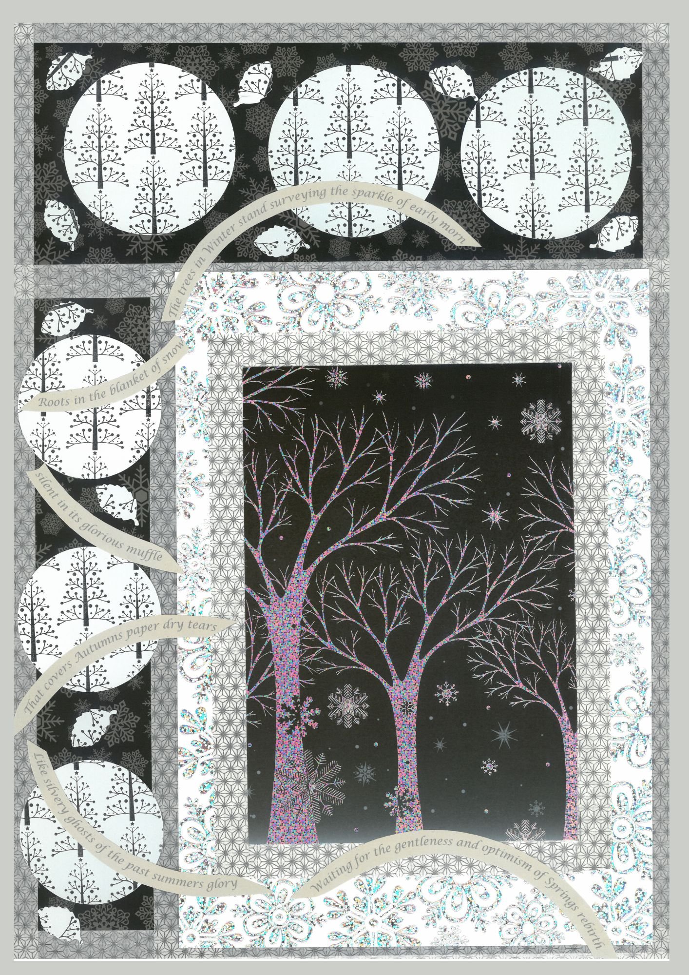 Silver Winter Trees - Collage Artwork Print Card