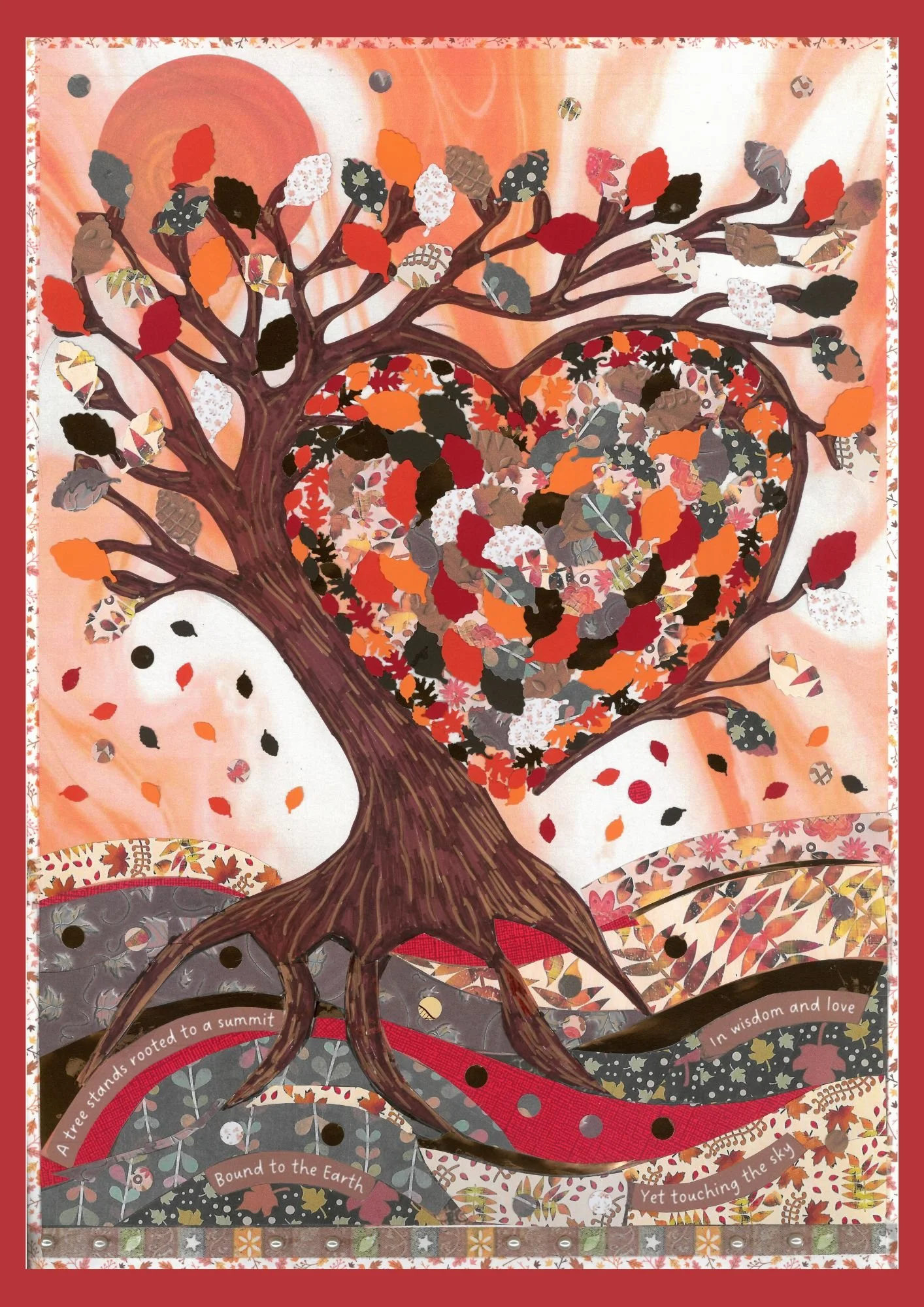 Autumn Heart Tree - Collage Artwork Print Card