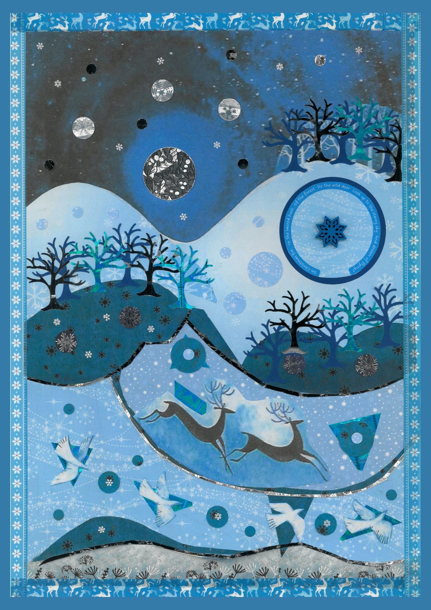 Christmas Eve Deer - Collage Artwork Print Card