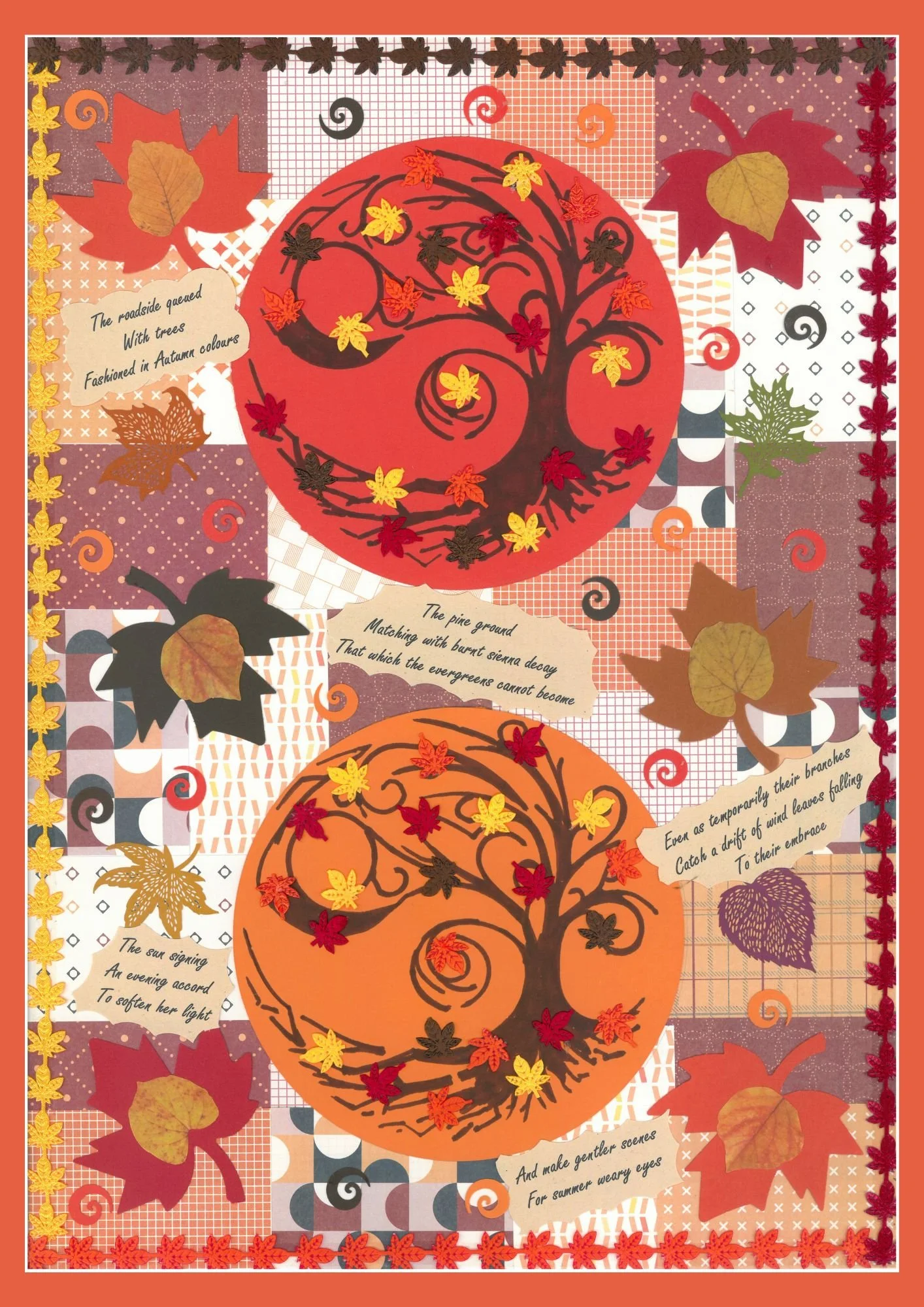 Two Autumn Trees - Collage Artwork Print Card