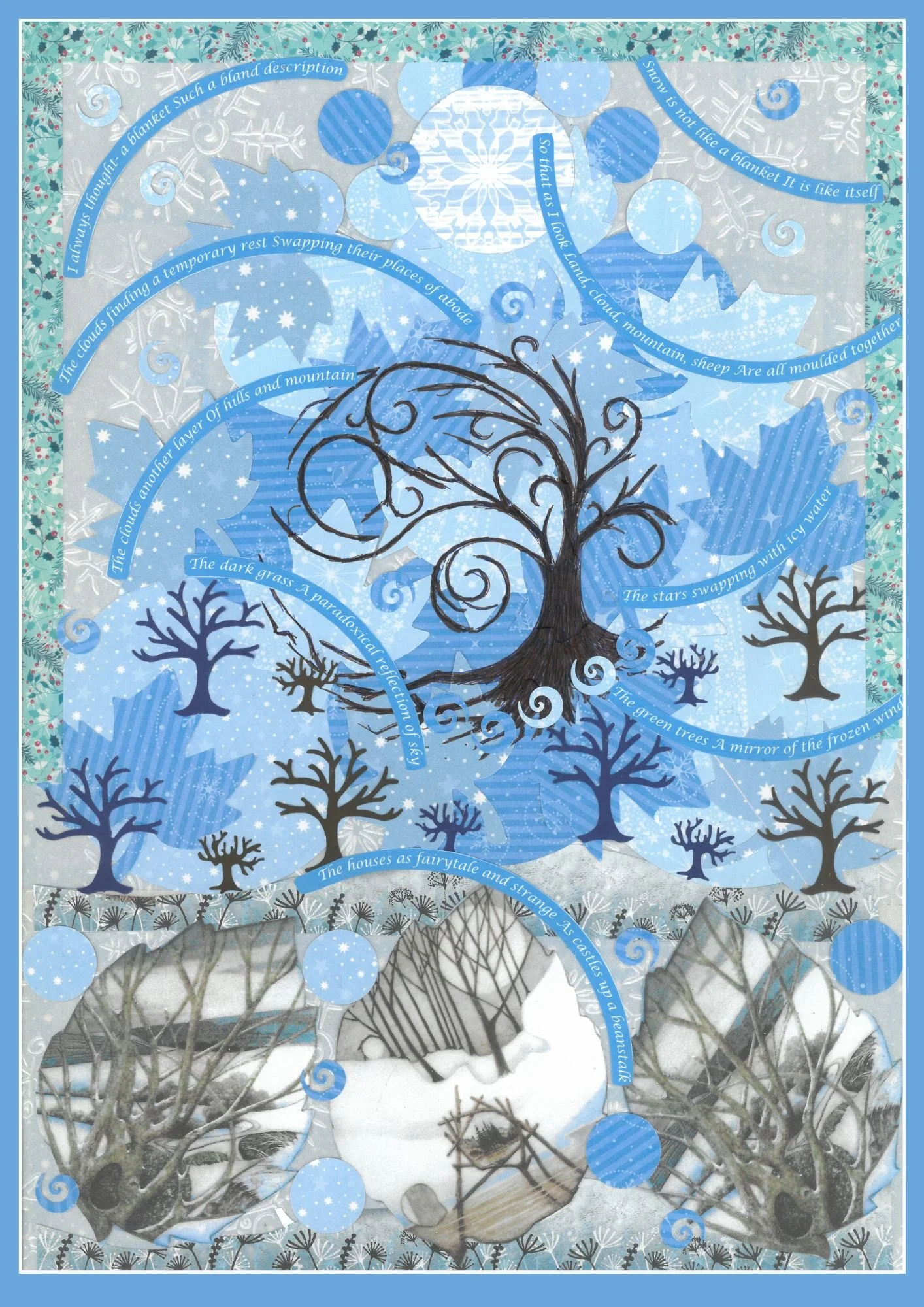 Winter leaves and Trees - Collage Artwork Print Card