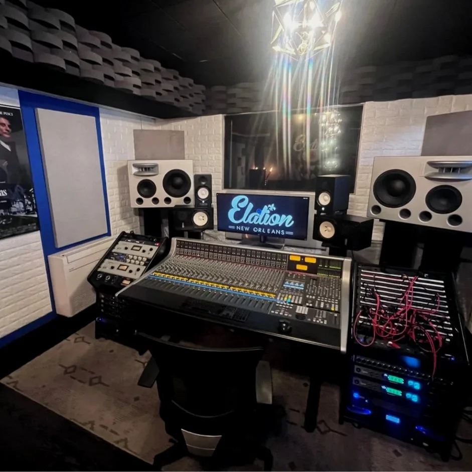 Elation recording studio mixing console and monitors