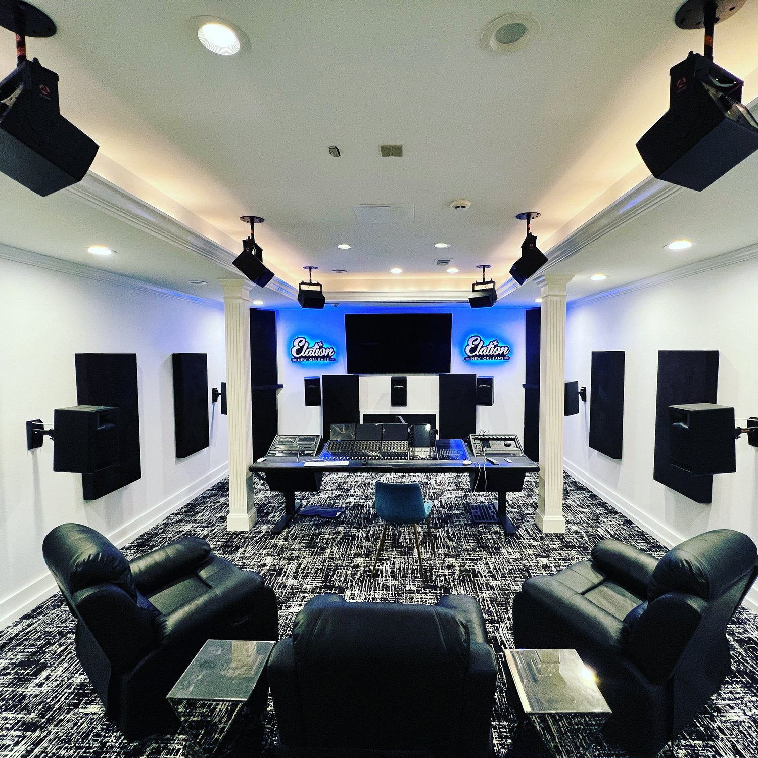 Elation Dolby Atmos large mixing room with engineer at console