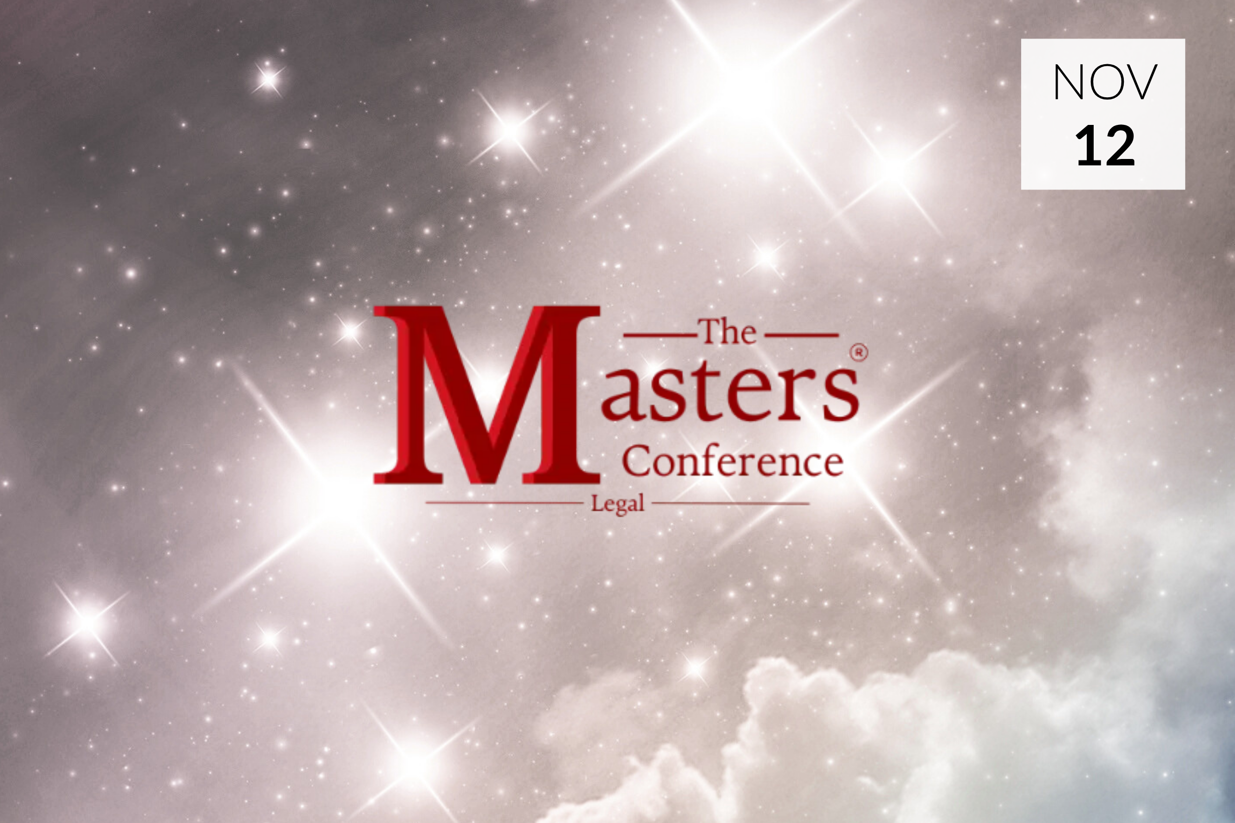 A promotional graphic for The Masters Conference, with a background of stars and clouds, and the date November 12 in the top right corner.