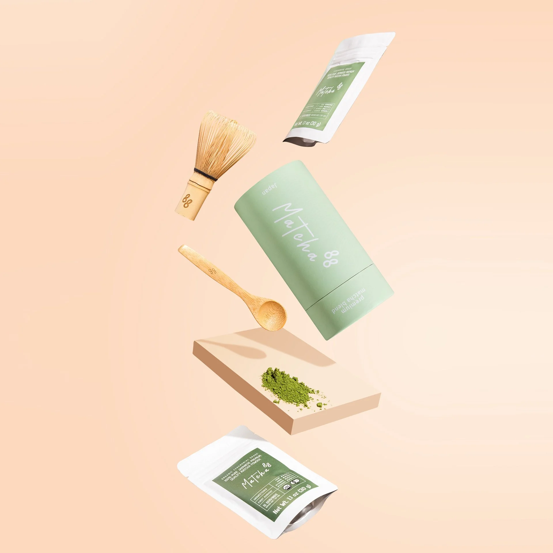 Premium Japanese matcha packaging with elegant brand identity