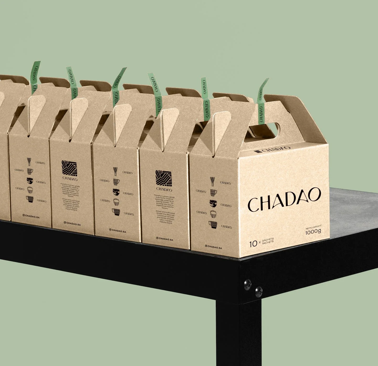 Modern premium matcha branding with sustainable packaging concept