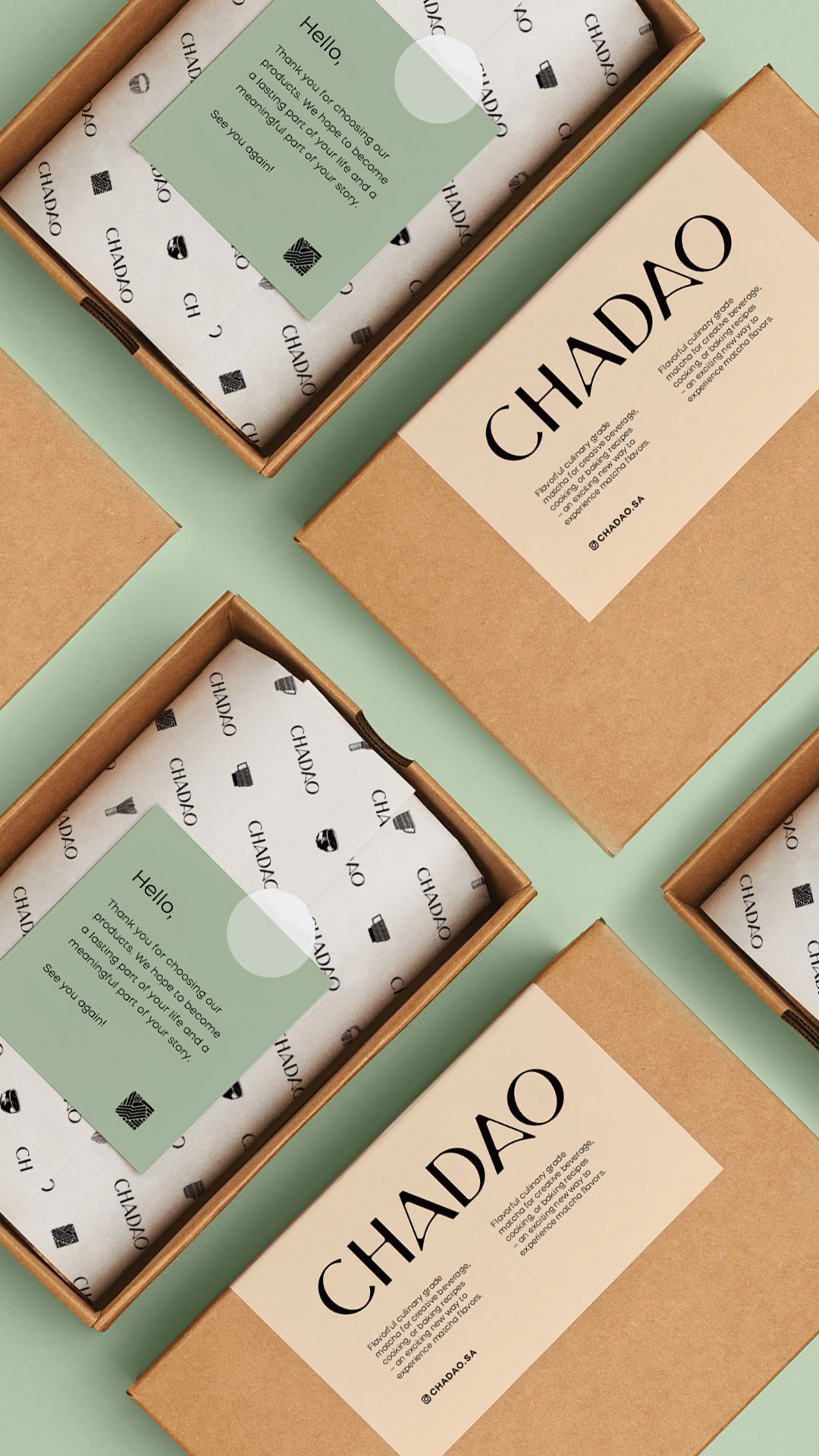 Luxury matcha product packaging for wellness lifestyle brand