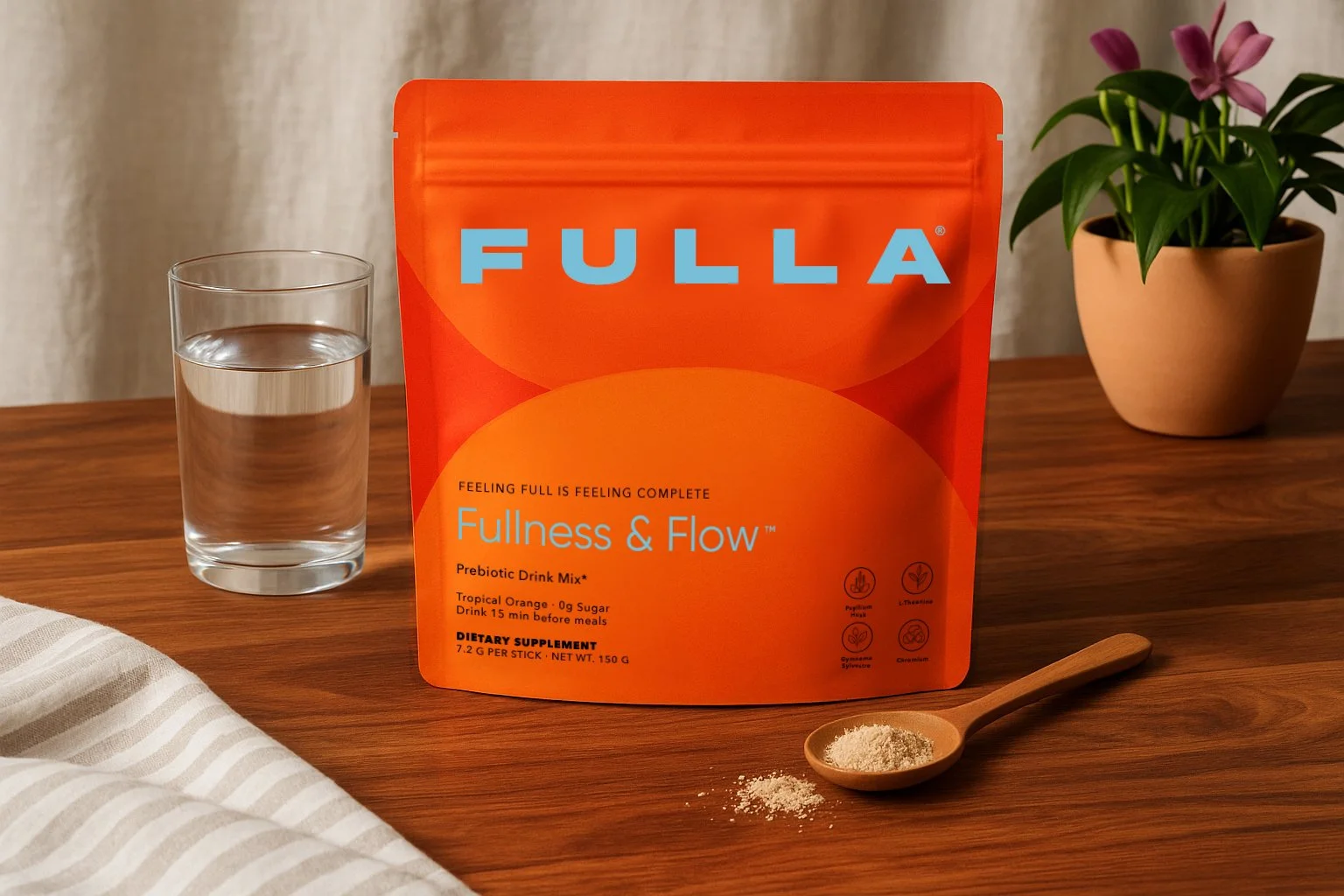 FULLA supplement packaging on wooden shelf