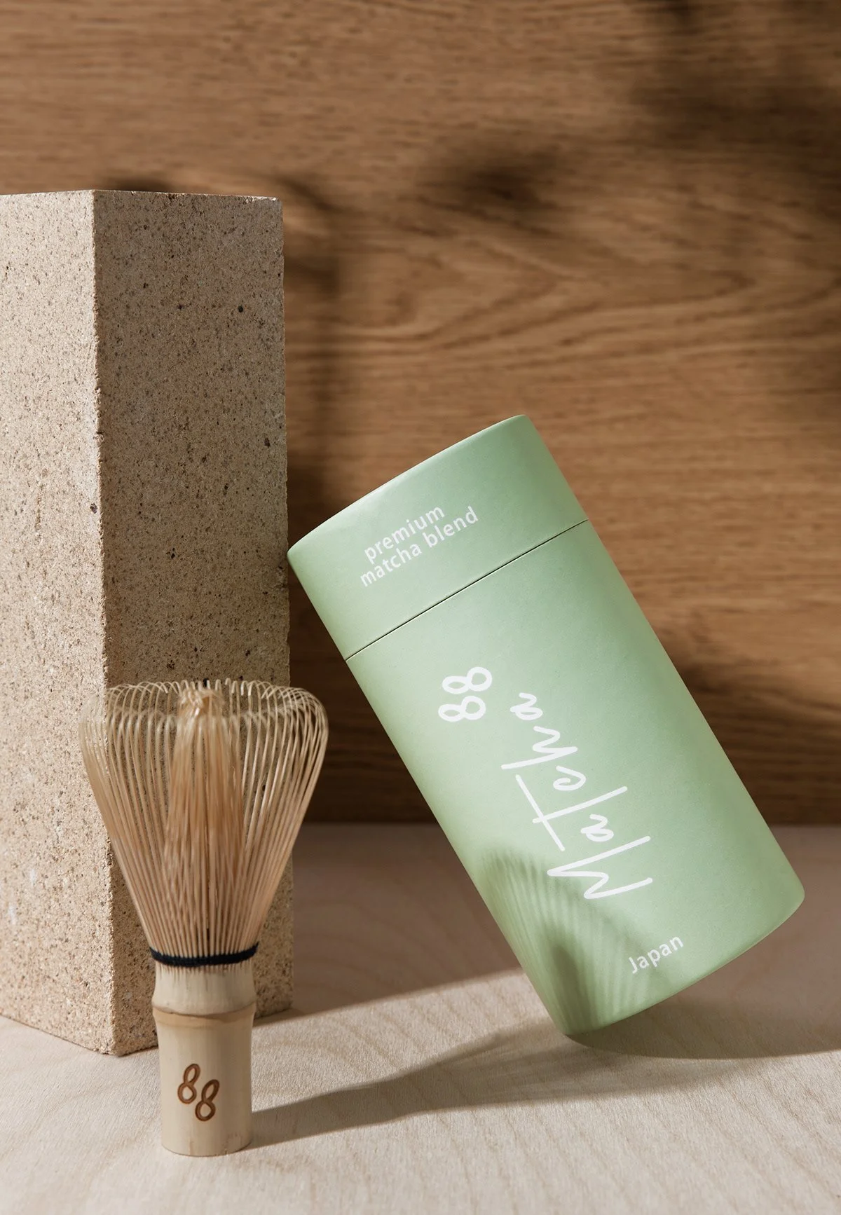 Premium matcha packaging design with minimalist Japanese-inspired branding