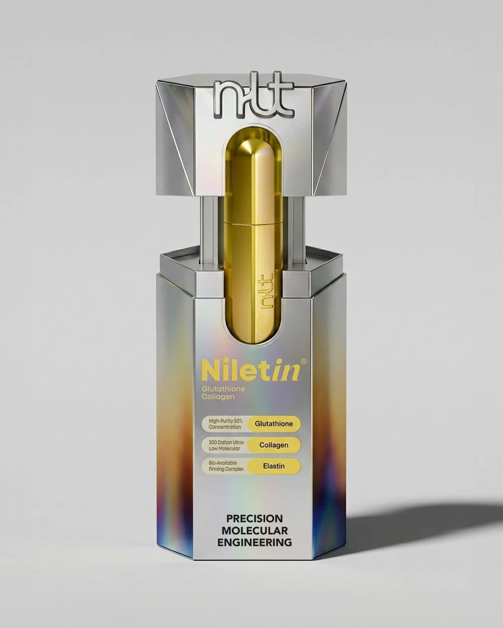 Metallic wellness packaging with collagen ingredients