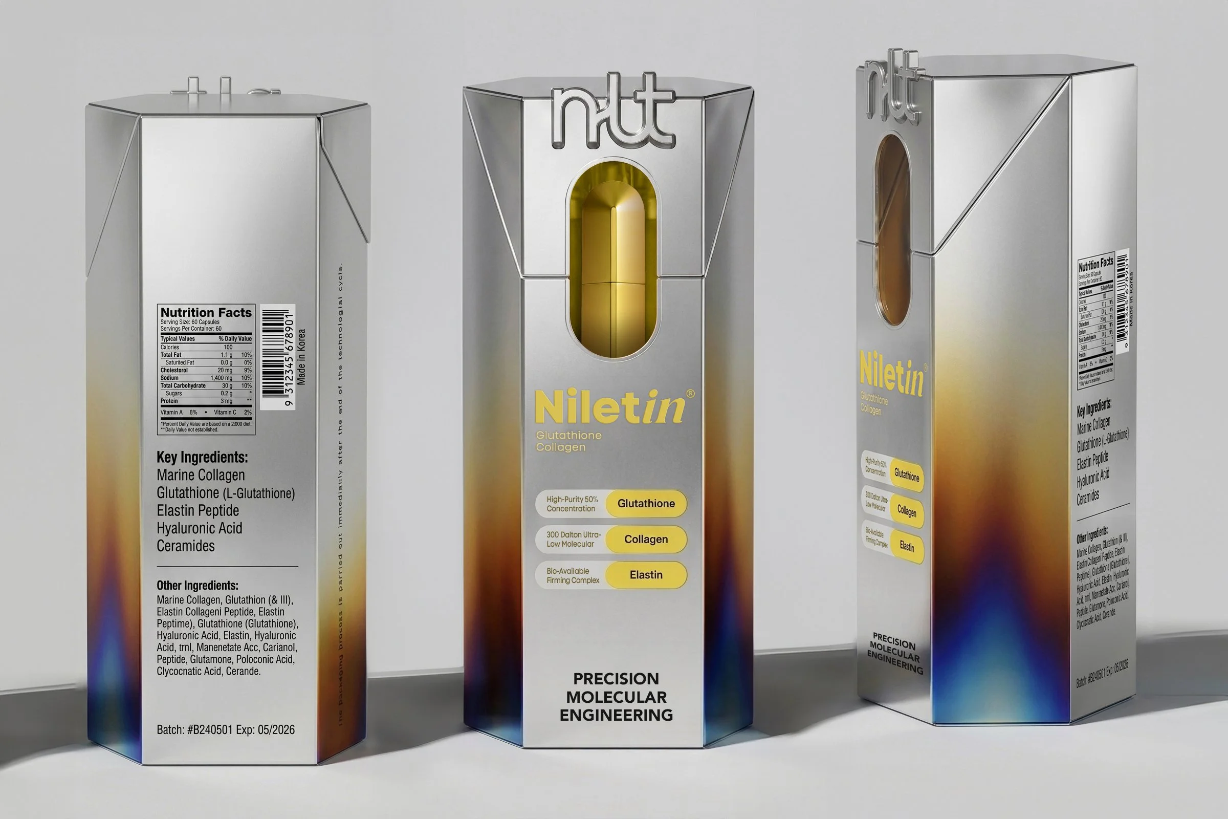 Scientific wellness supplement packaging for Niletin