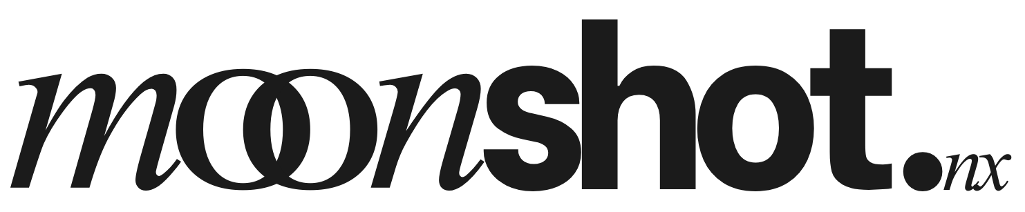 Stylized black text that reads "moonshot on x" on a white background.